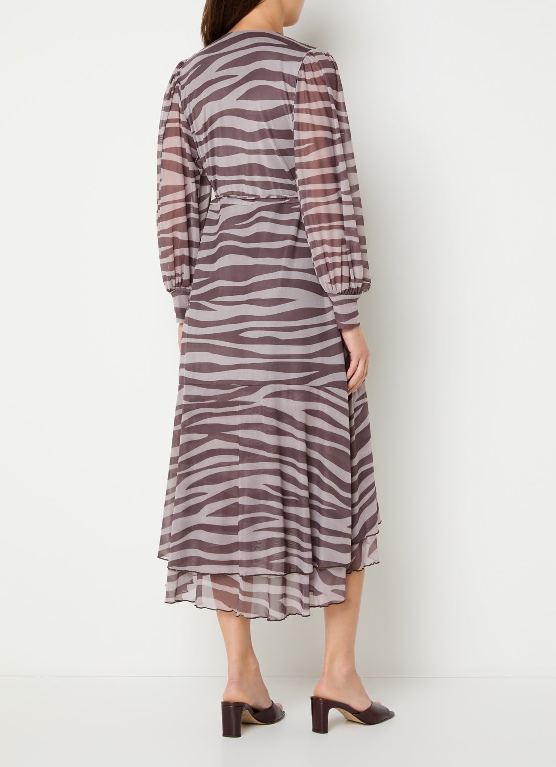 Bruuns Bazaar Phlox Nora maxi wikkeljurk van mesh met print - achterkant 3 bruin