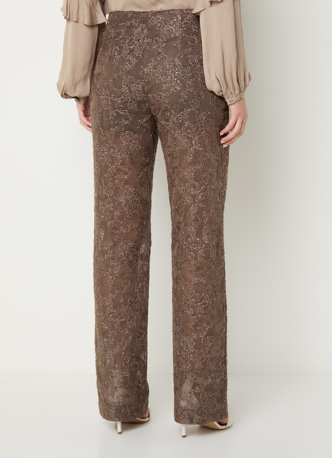 Bruuns Bazaar Pholido straight fit broek met pailletten - achterkant 2 bruin