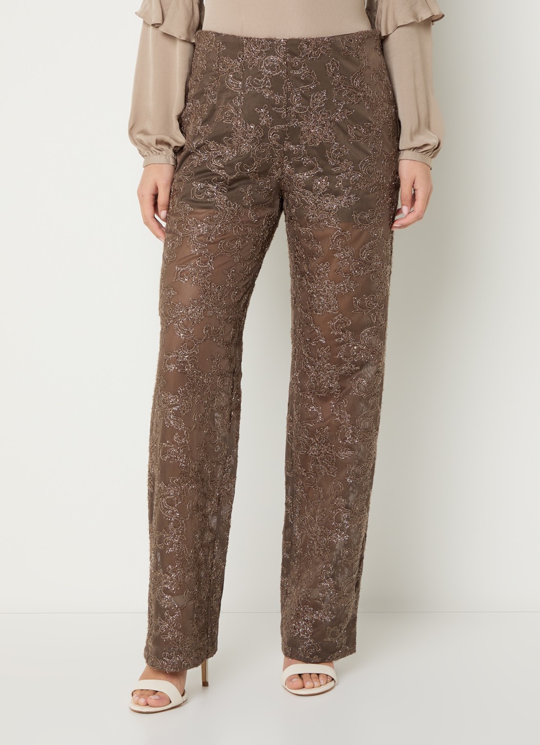 Bruuns Bazaar Pholido straight fit broek met pailletten - detail bruin