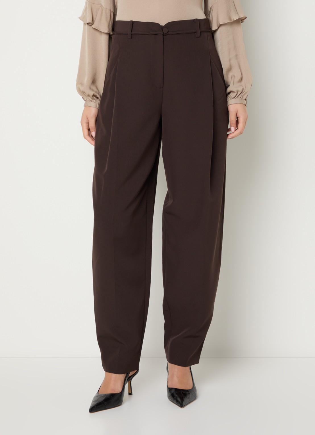 Bruuns Bazaar Ruby high waist wide fit pantalon met steekzakken - detail 4 donkerbruin