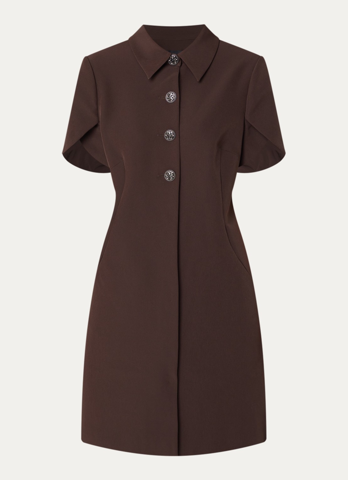 Bruuns Bazaar Ruby mini tuniekjurk met pofmouw - voorkant donkerbruin