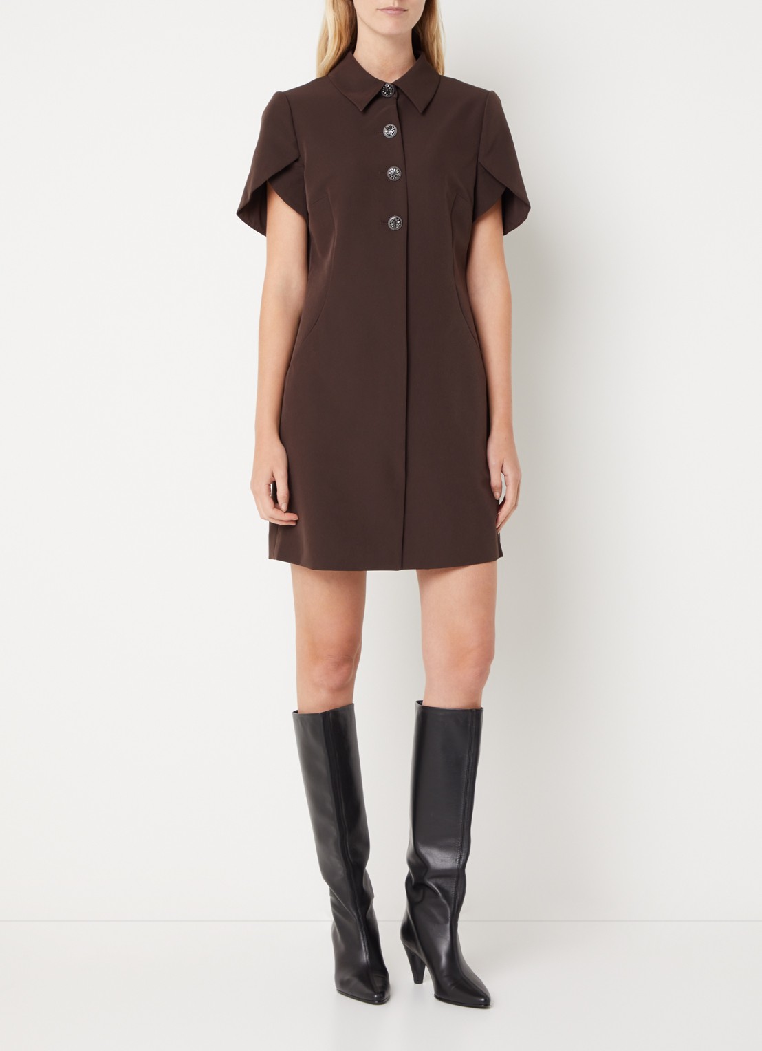 Bruuns Bazaar Ruby mini tuniekjurk met pofmouw - voorkant 2 donkerbruin