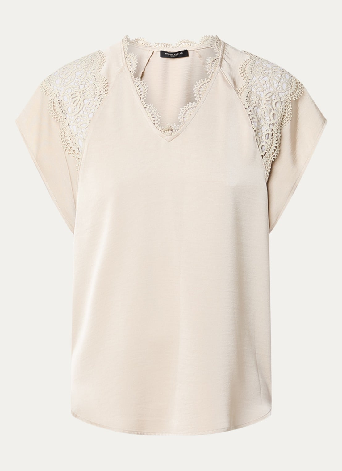 Bruuns Bazaar Synje top van satijn met met details van kant - voorkant beige