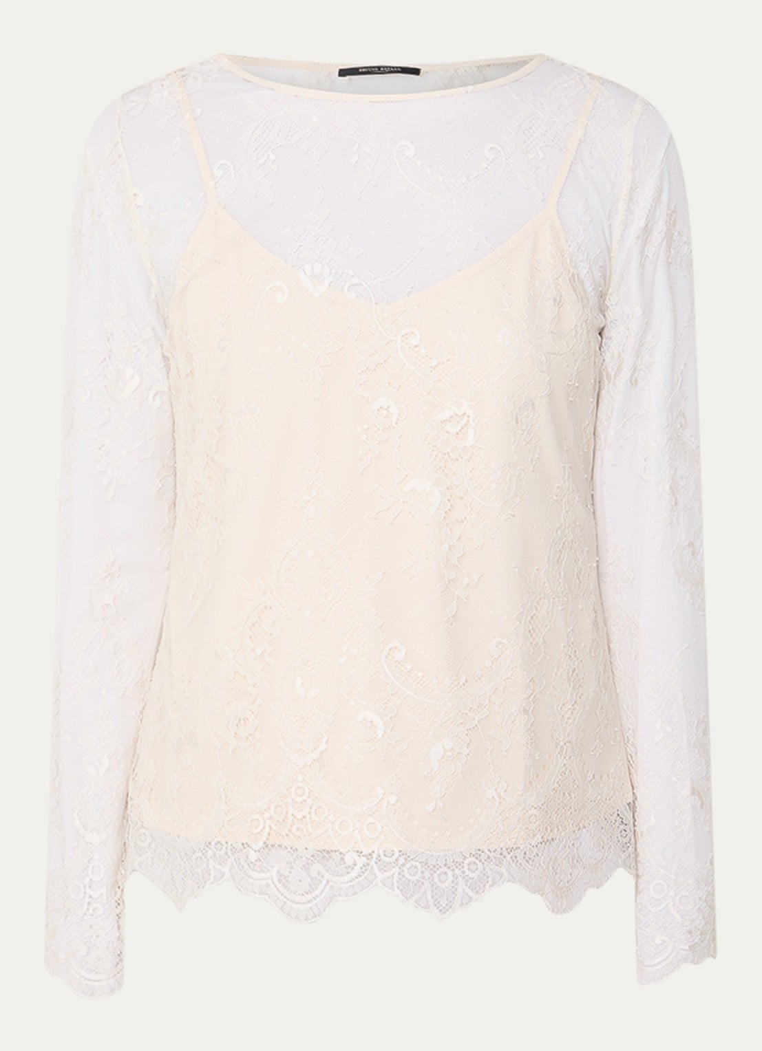 Bruuns Bazaar Synvia semi-transparante tuniek van kant - voorkant beige
