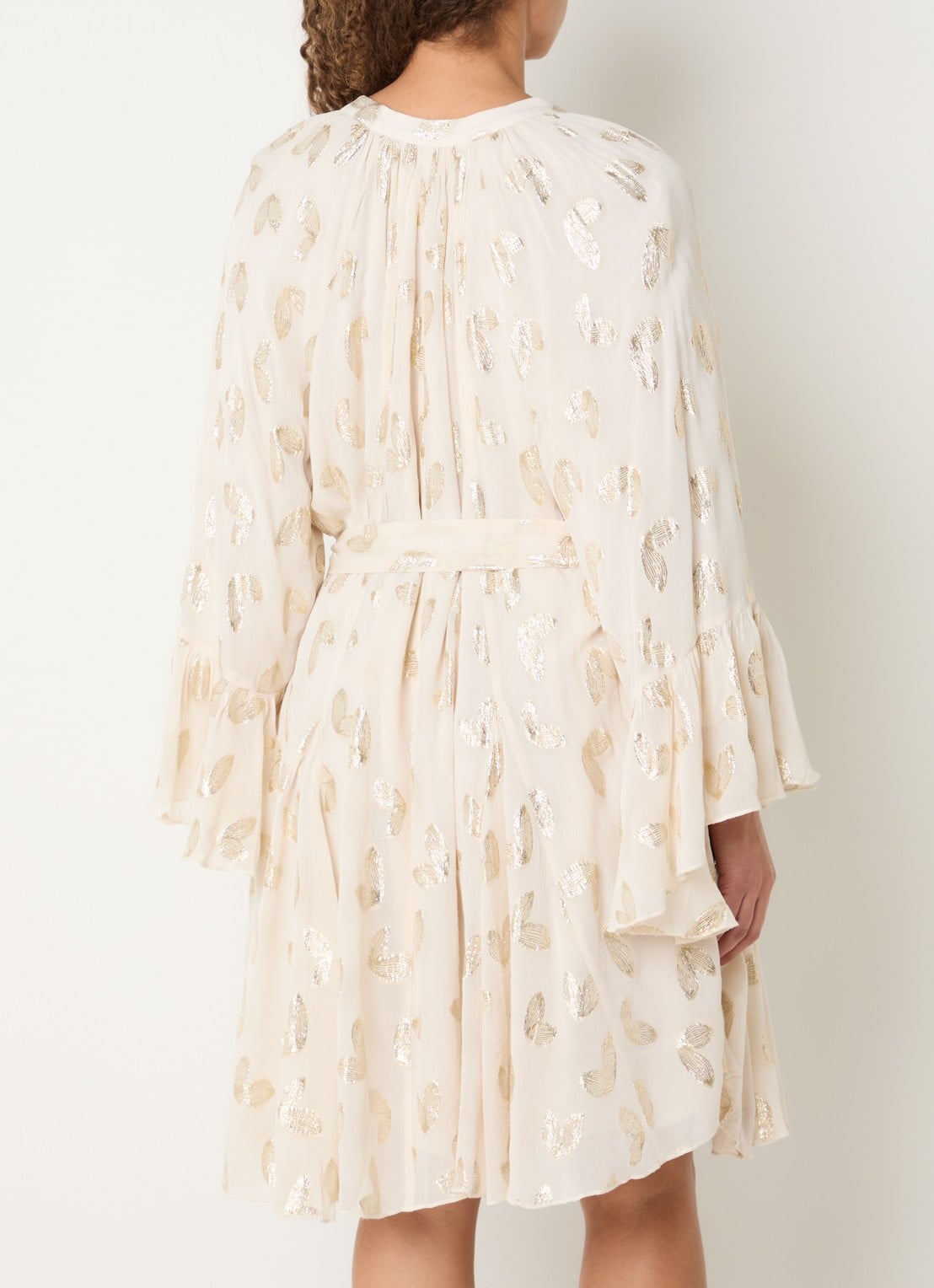 Bruuns Bazaar Syrena tuniekjurk met print en lurex - achterkant creme