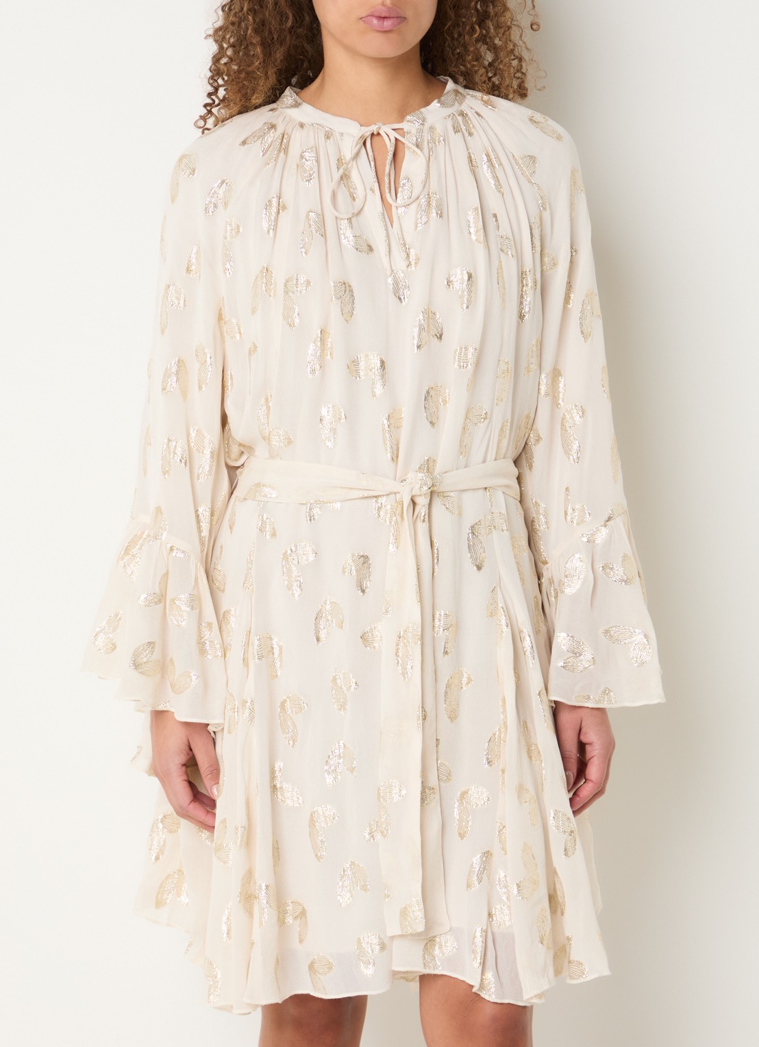 Bruuns Bazaar Syrena tuniekjurk met print en lurex - detail 4 creme
