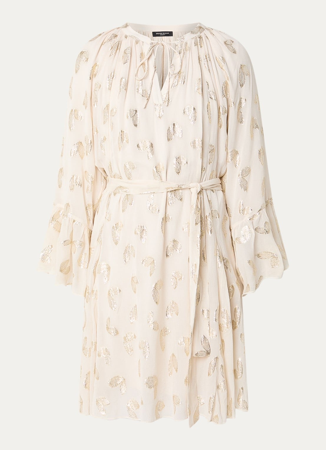 Bruuns Bazaar Syrena tuniekjurk met print en lurex - voorkant 2 creme