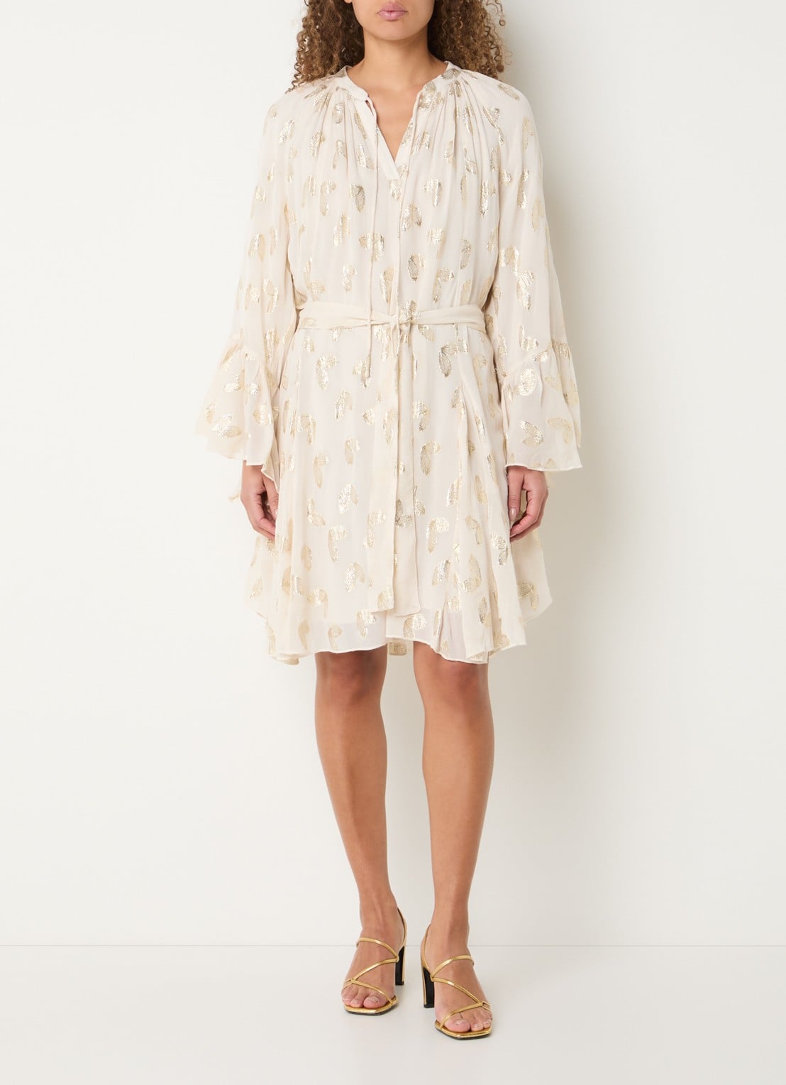 Bruuns Bazaar Syrena tuniekjurk met print en lurex - voorkant 3 creme