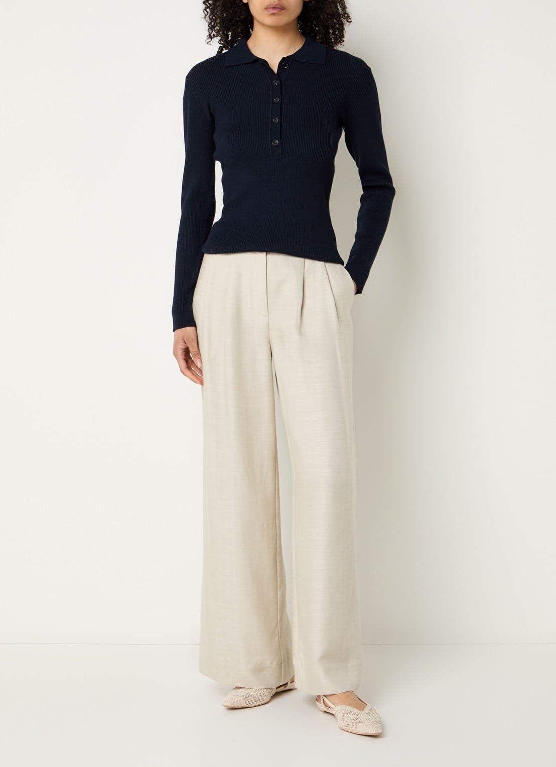 Bruuns Bazaar Top met knoopsluiting - voorkant 2 donkerblauw