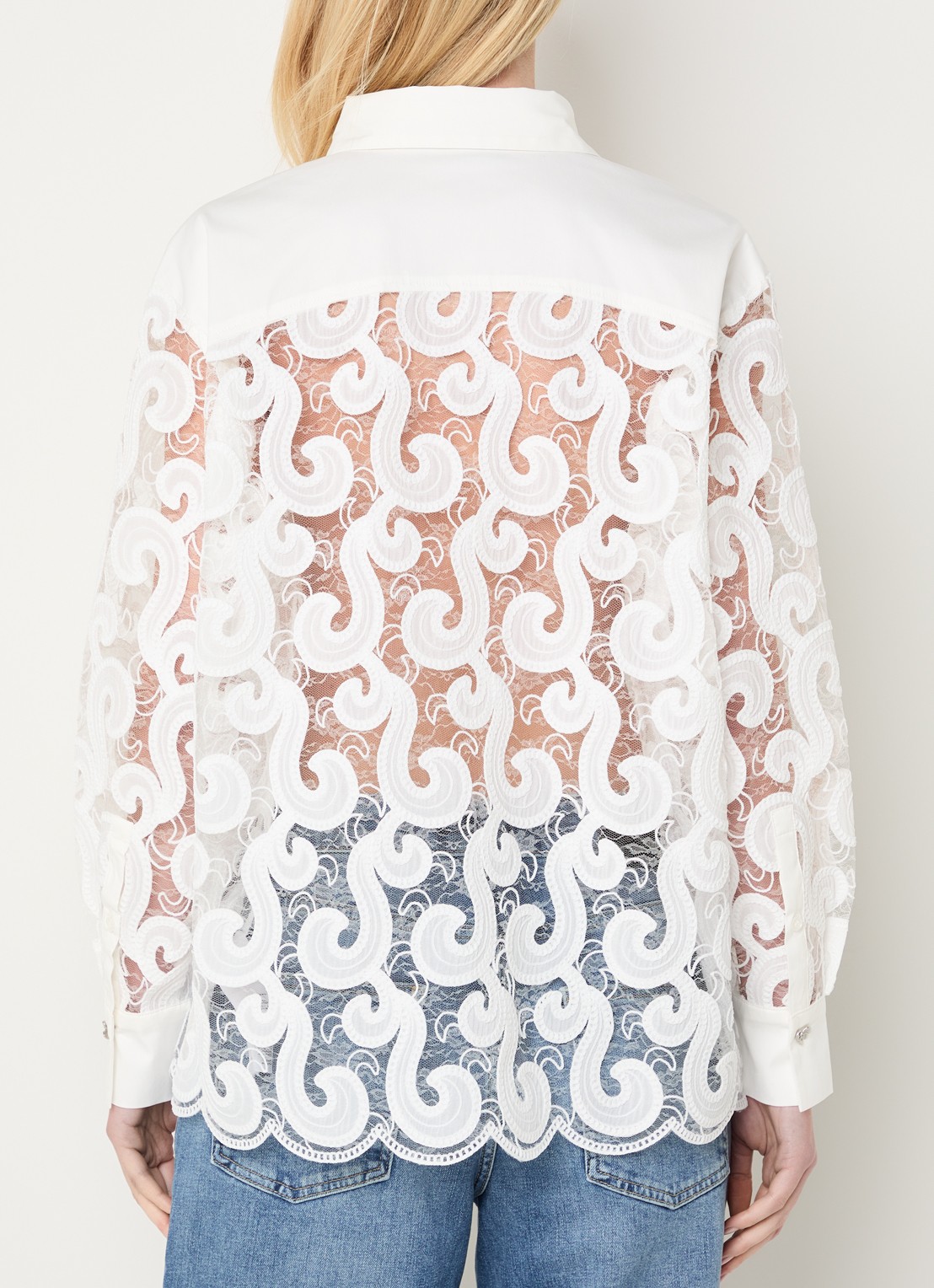 Bruuns Bazaar Viveca semi-transparante blouse van mesh met broderie - achterkant 4 wit