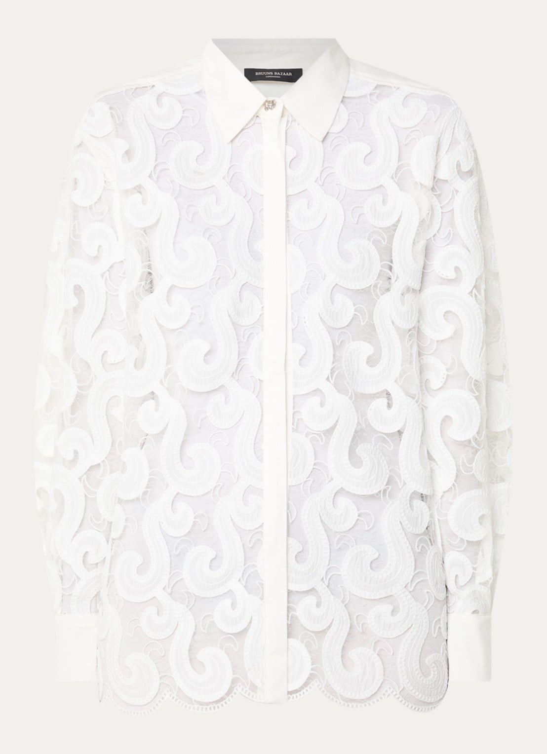 Bruuns Bazaar Viveca semi-transparante blouse van mesh met broderie - voorkant wit