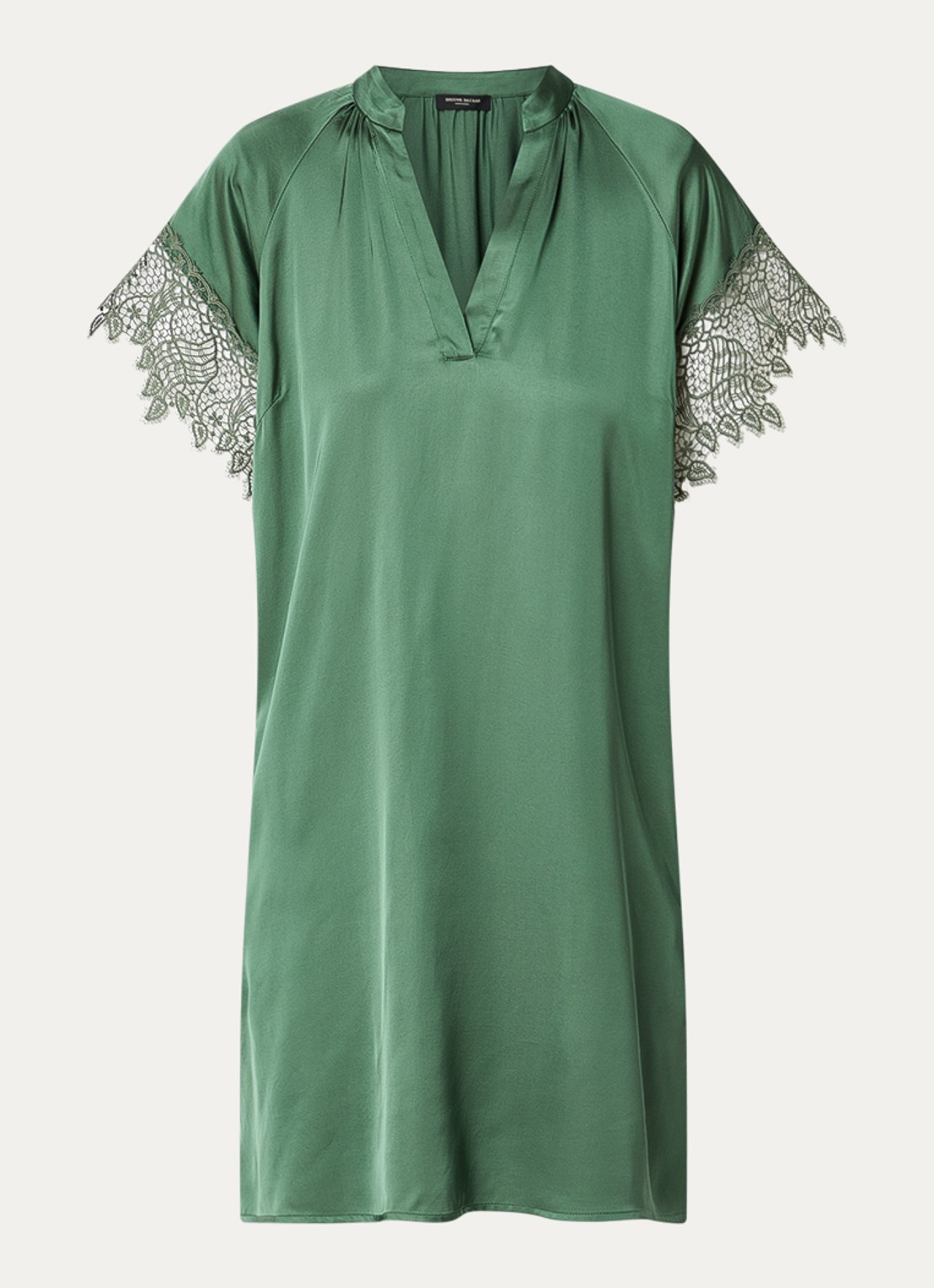 Bruuns Bazaar Wenny mini jurk met broderie en vlindermouw - voorkant donkergroen