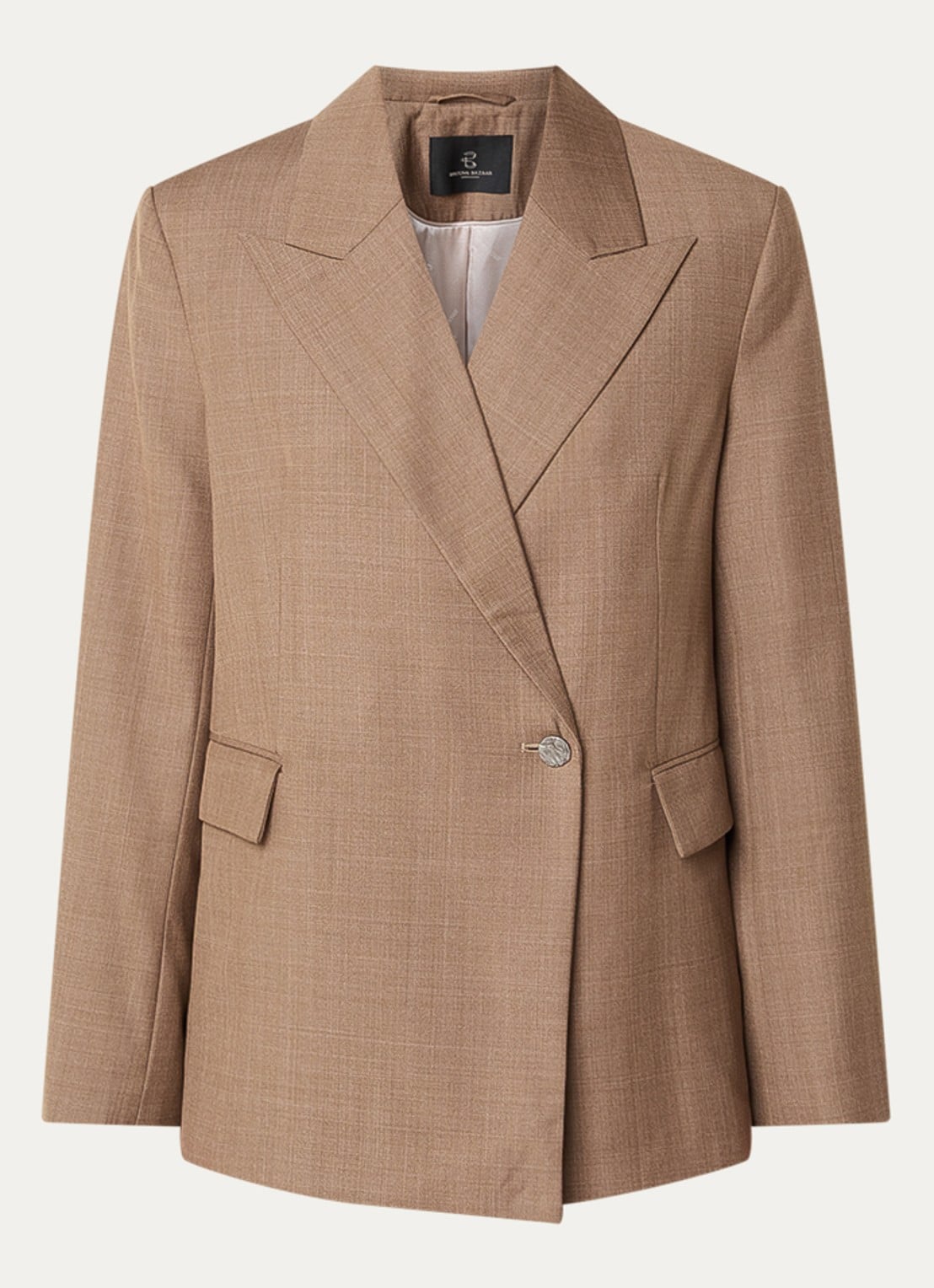Bruuns Bazaar Willi blazer met klepzakken en schoudervulling - voorkant 2 bruin