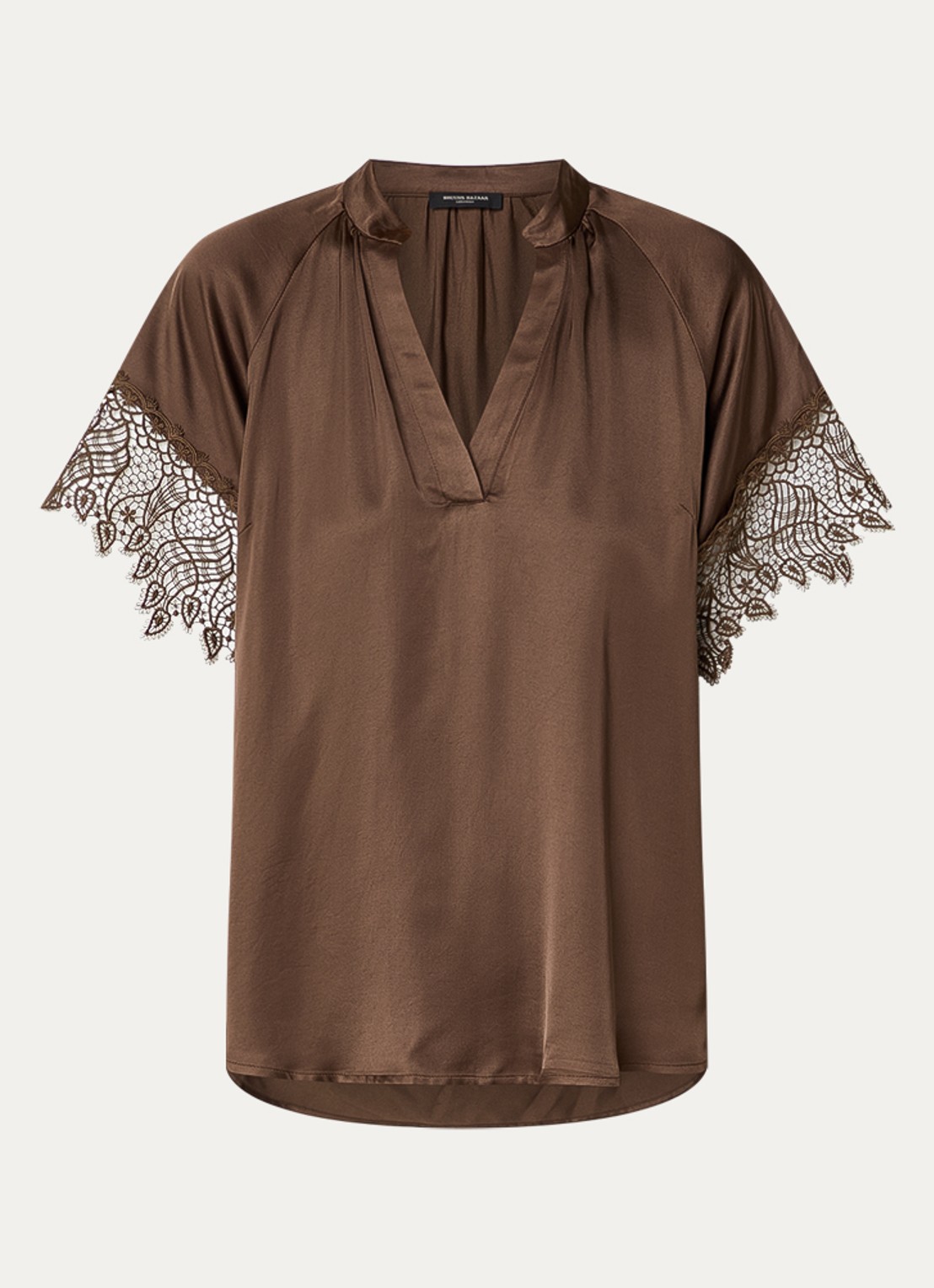Bruuns Bazaar Winy tuniek met broderie en V-hals - voorkant 3 donkerbruin