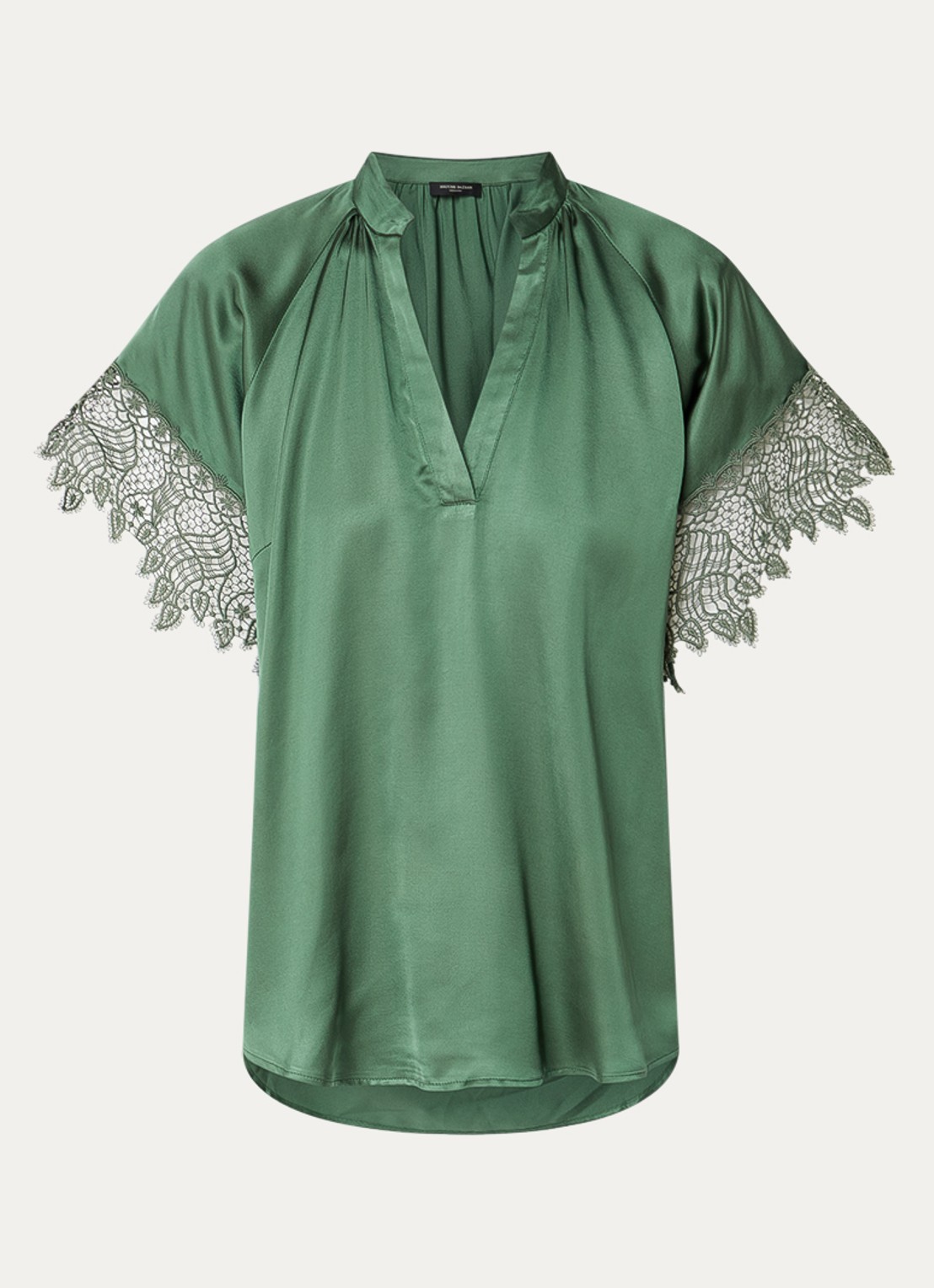 Bruuns Bazaar Winy tuniek met broderie en V-hals - voorkant 2 donkergroen