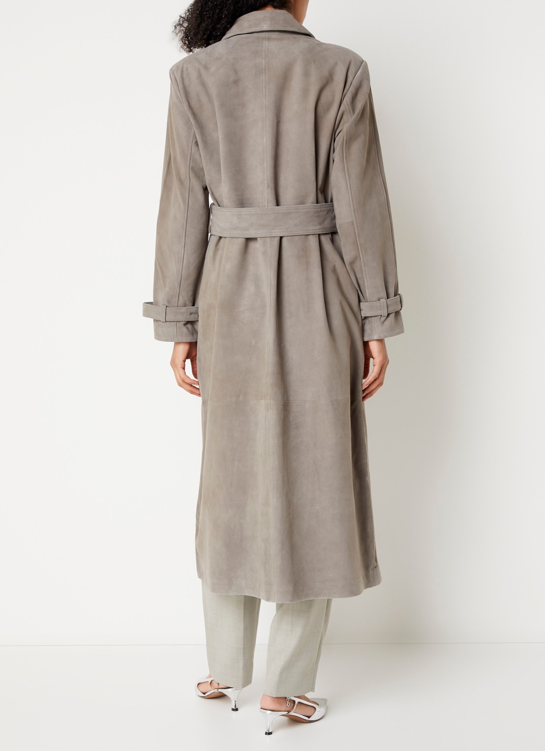 Bruuns Bazaar Wiolas trenchcoat van suéde met ceintuur - achterkant 4 grijs