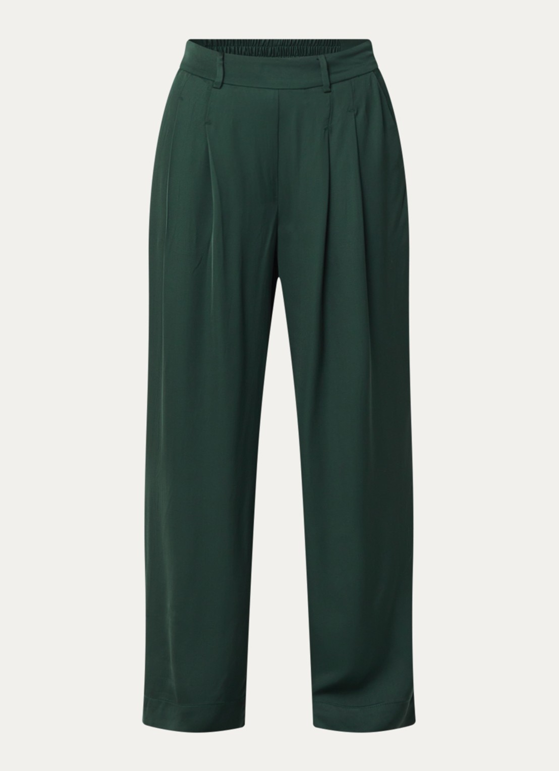 Bruuns Bazaar Zalli high waist straight fit pantalon van satijn met steekzakken - voorkant 3 donkergroen