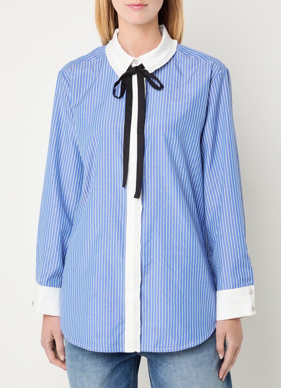 Bruuns Bazaar Ziana blouse met streepprint - detail blauw