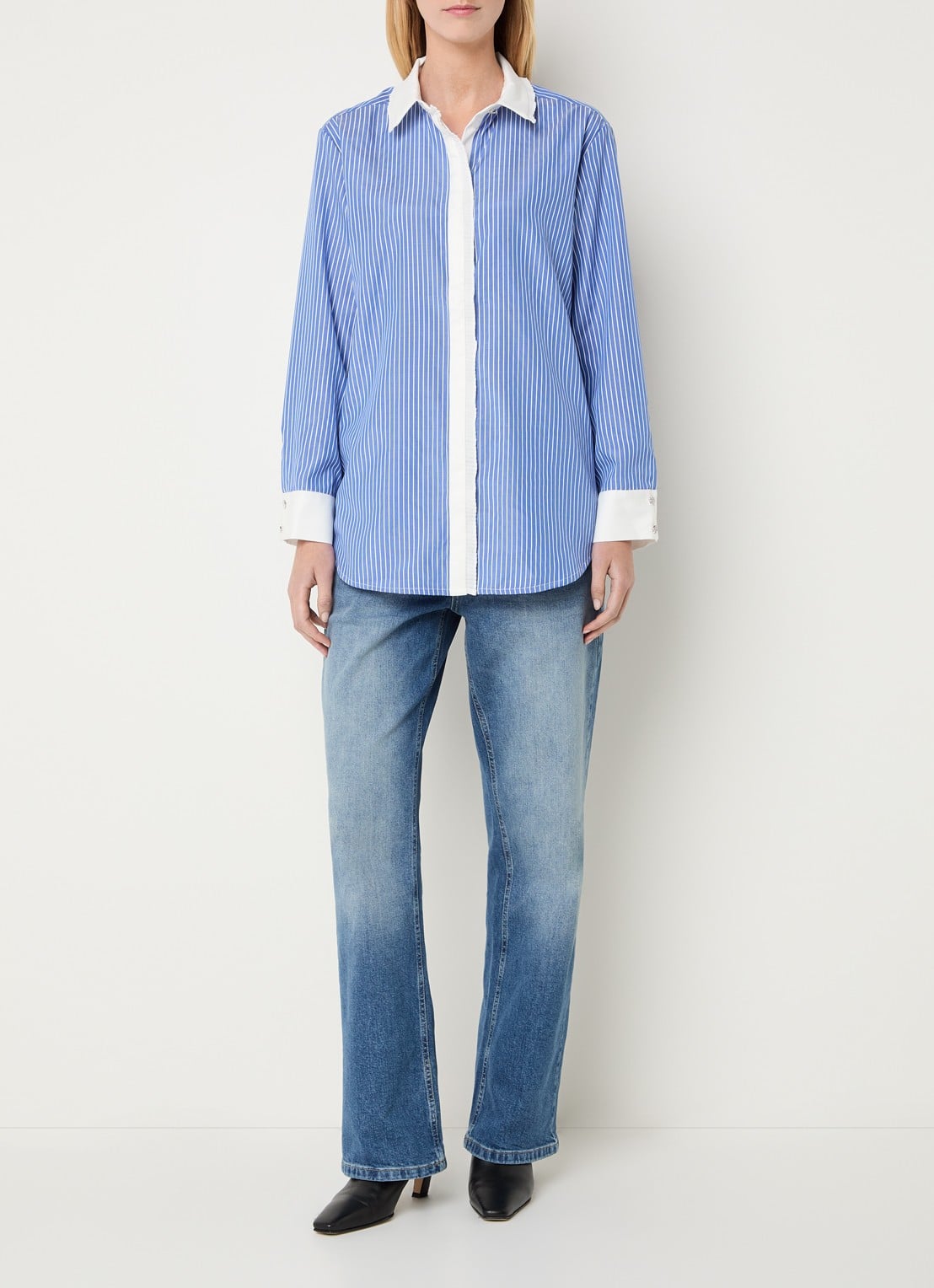 Bruuns Bazaar Ziana blouse met streepprint - voorkant 4 blauw