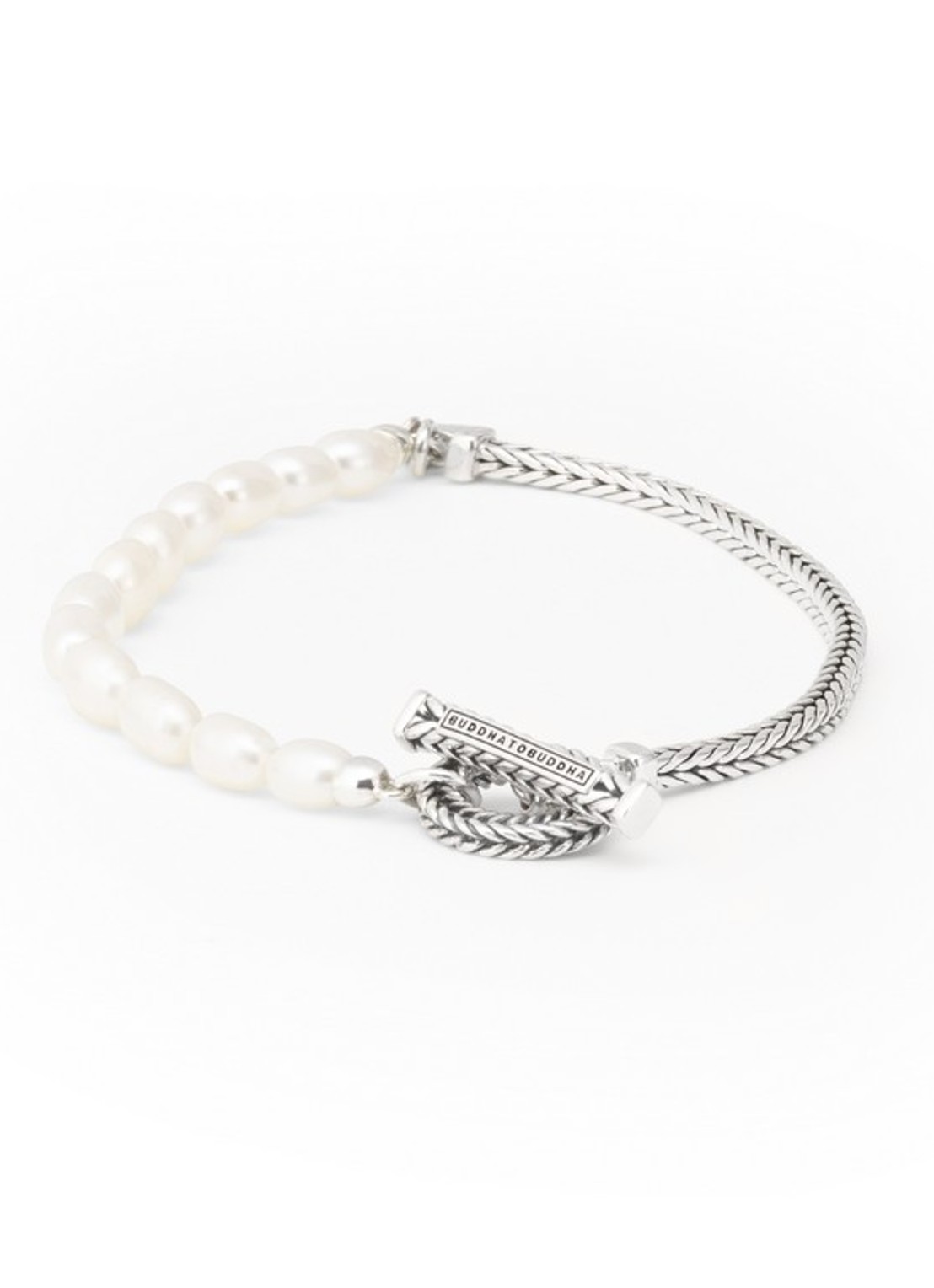 Buddha to Buddha Barbara armband van zilver met zoetwaterparel - voorkant 5 zilver