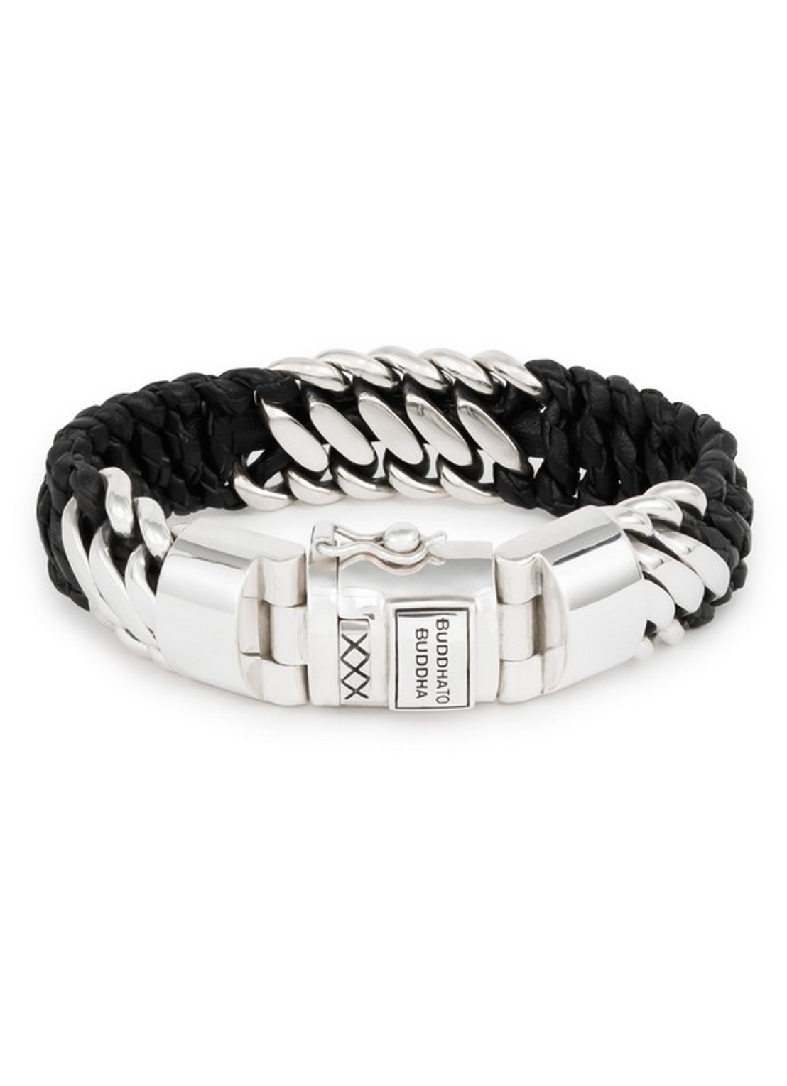 Buddha to Buddha Ben Mix armband van zilver - voorkant zwart
