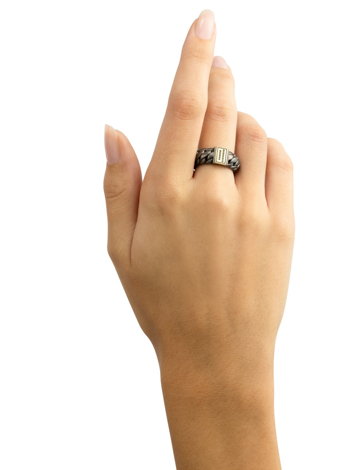 Buddha to Buddha Ben Small ring van zilver met detail van 14 karaat goud - detail 4 donkergrijs