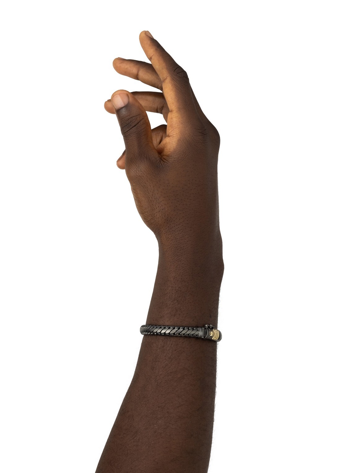 Buddha to Buddha Ben XS schakelarmband van zilver met detail van 14 karaat geelgoud - voorkant 2 donkergrijs