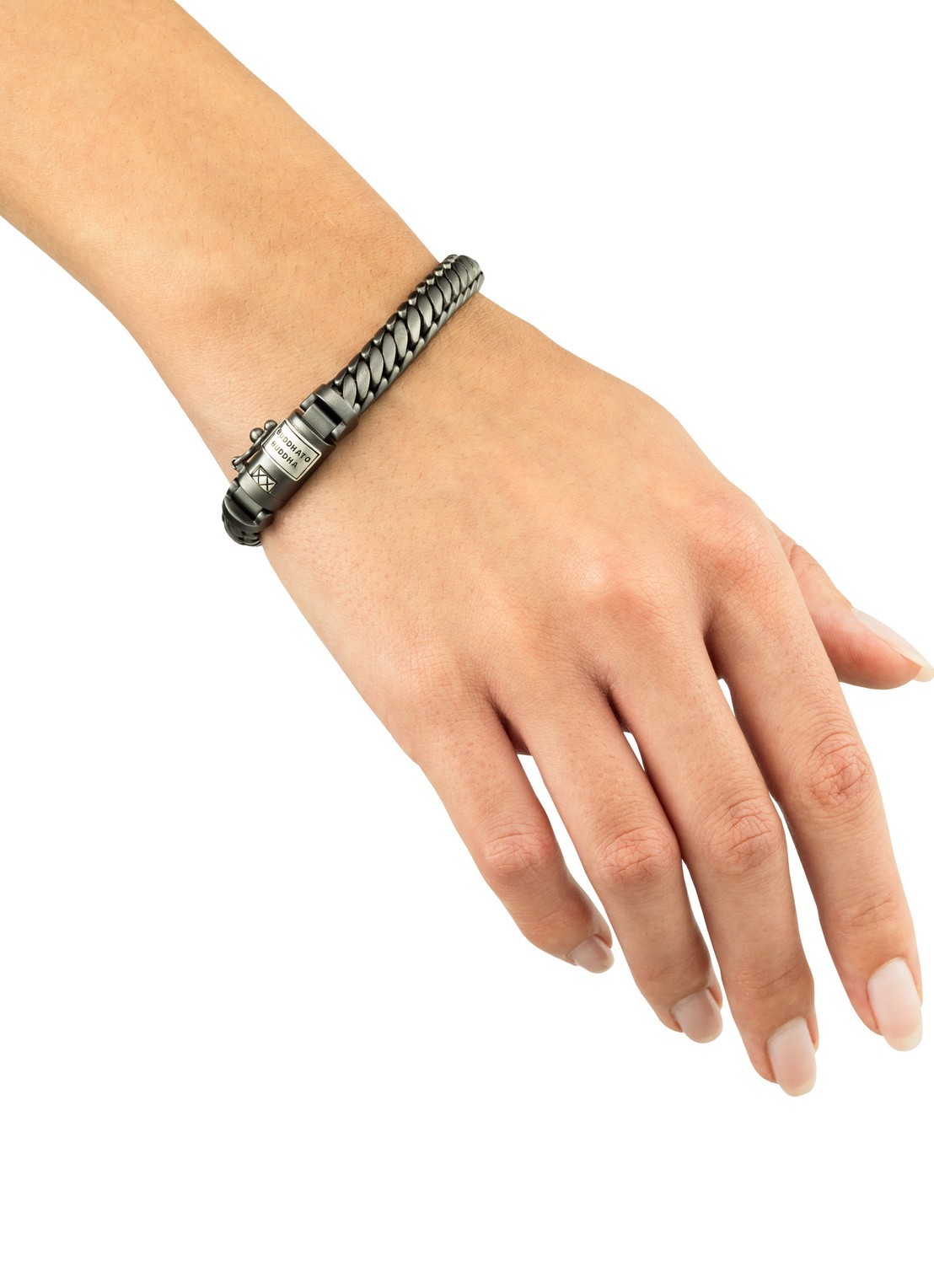 Buddha to Buddha Ben XS schakelarmband van zilver - detail zwart