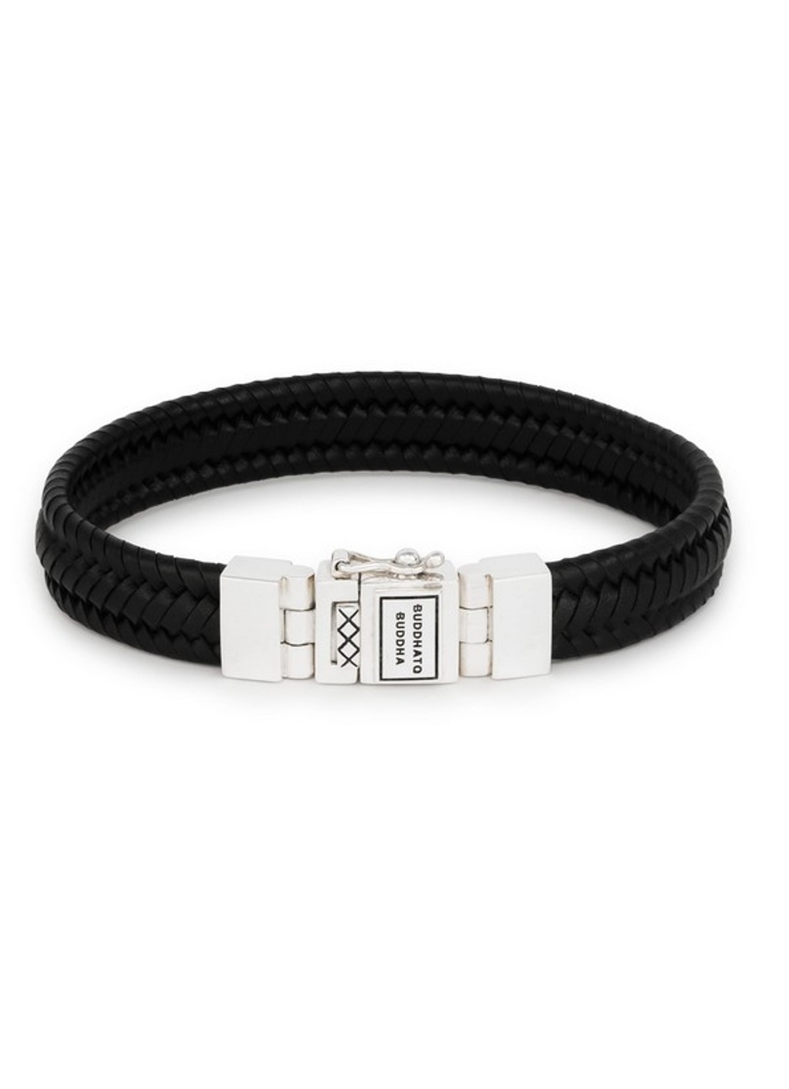 Buddha to Buddha Edwin Small armband van gevlochten leer - voorkant 3 zwart