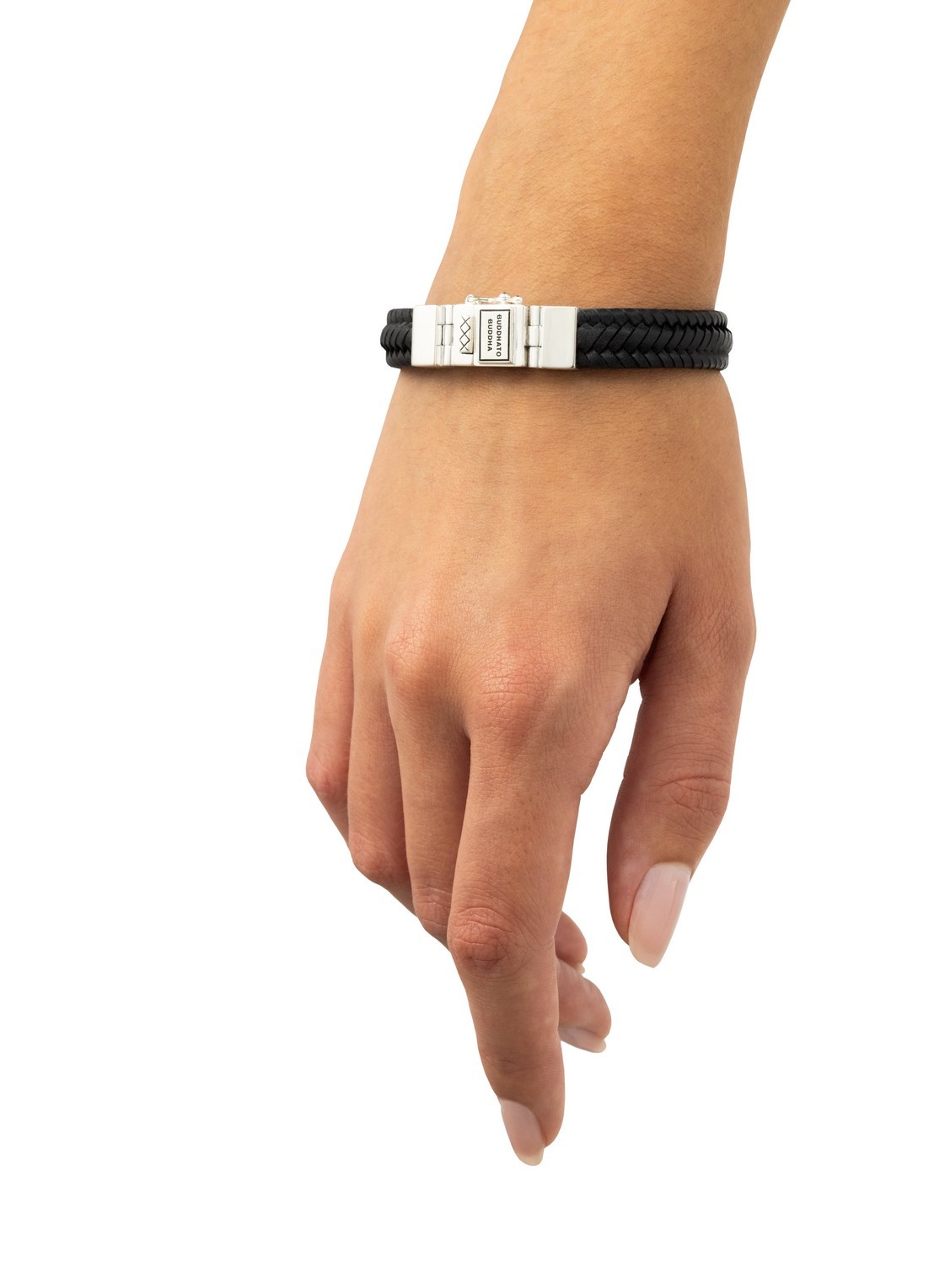 Buddha to Buddha Edwin Small armband van gevlochten leer - voorkant 4 zwart
