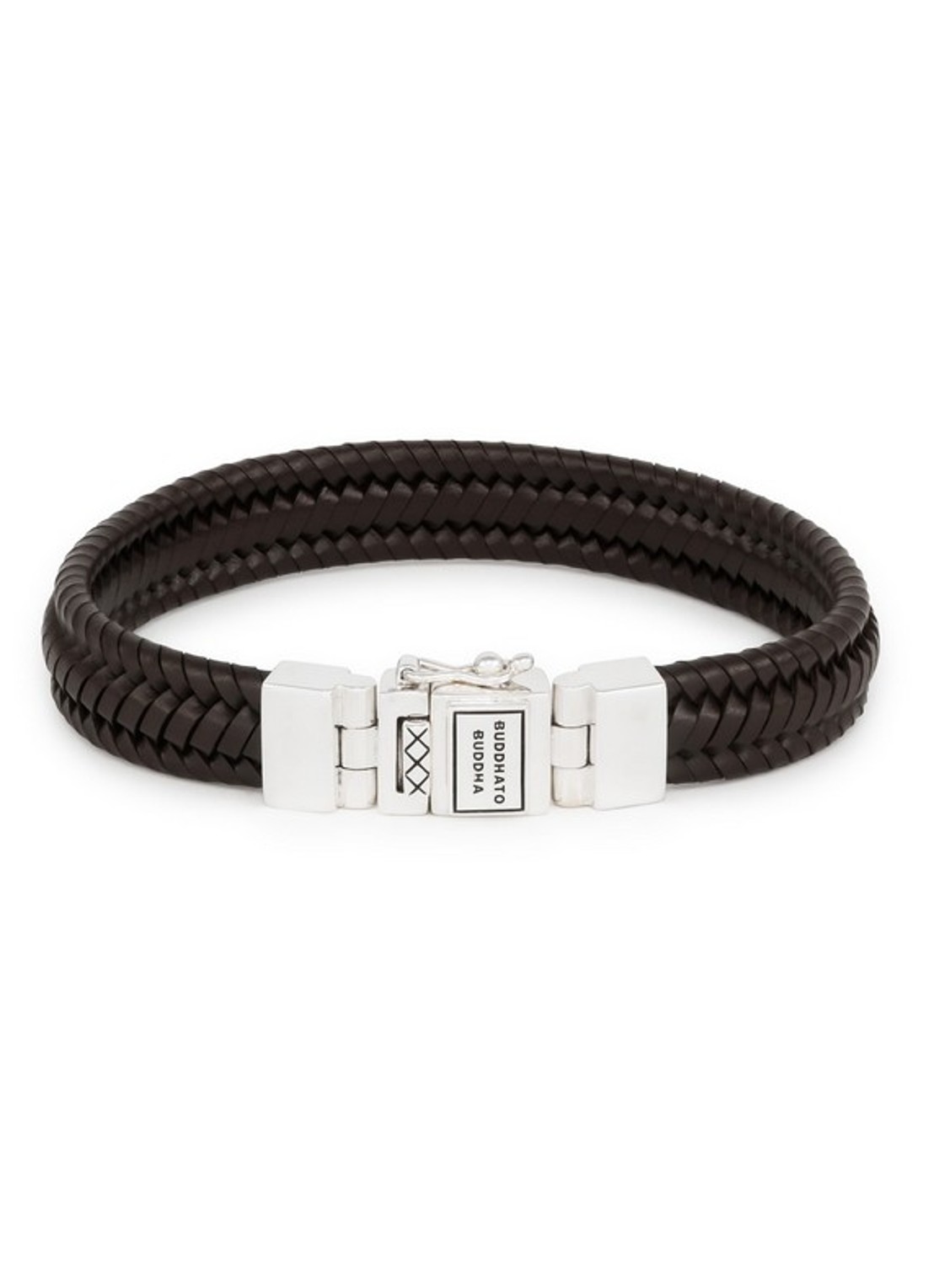 Buddha to Buddha Edwin Small armband van gevlochten leer - voorkant donkerbruin