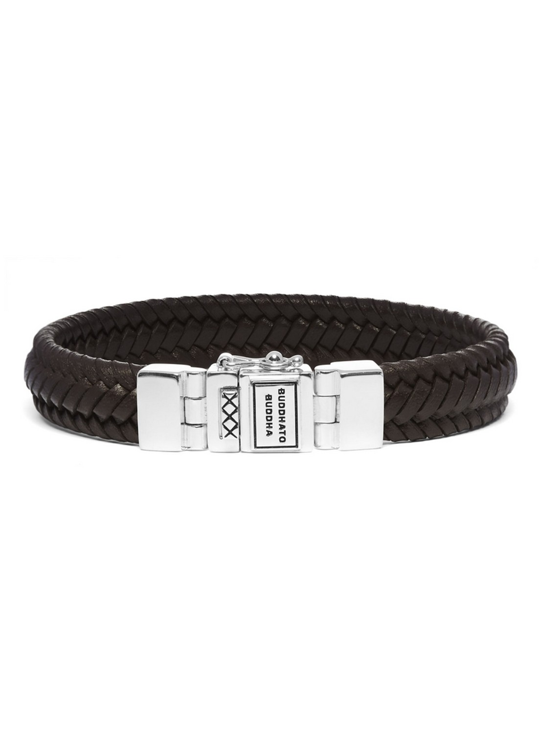 Buddha to Buddha Edwin Small armband van gevlochten leer - voorkant 3 donkerbruin