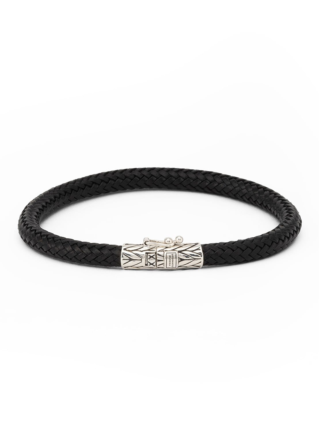 Buddha to Buddha Ellen wikkelarmband van gevlochten leer - voorkant 2 zwart
