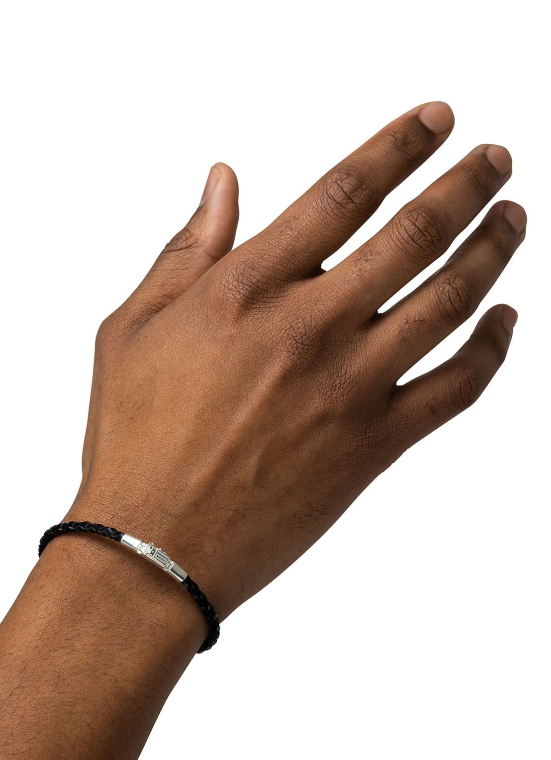 Buddha to Buddha George Mini armband van gevlochten leer - voorkant zilver