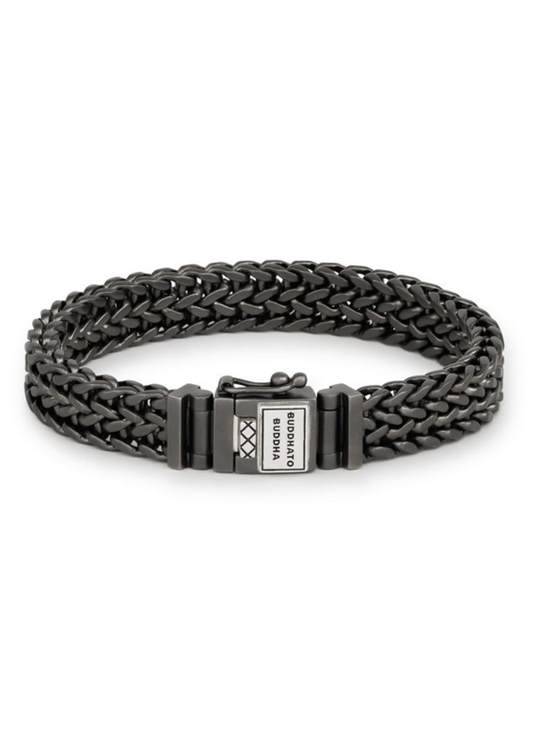 Buddha to Buddha Julius schakelarmband van zilver - voorkant donkergrijs