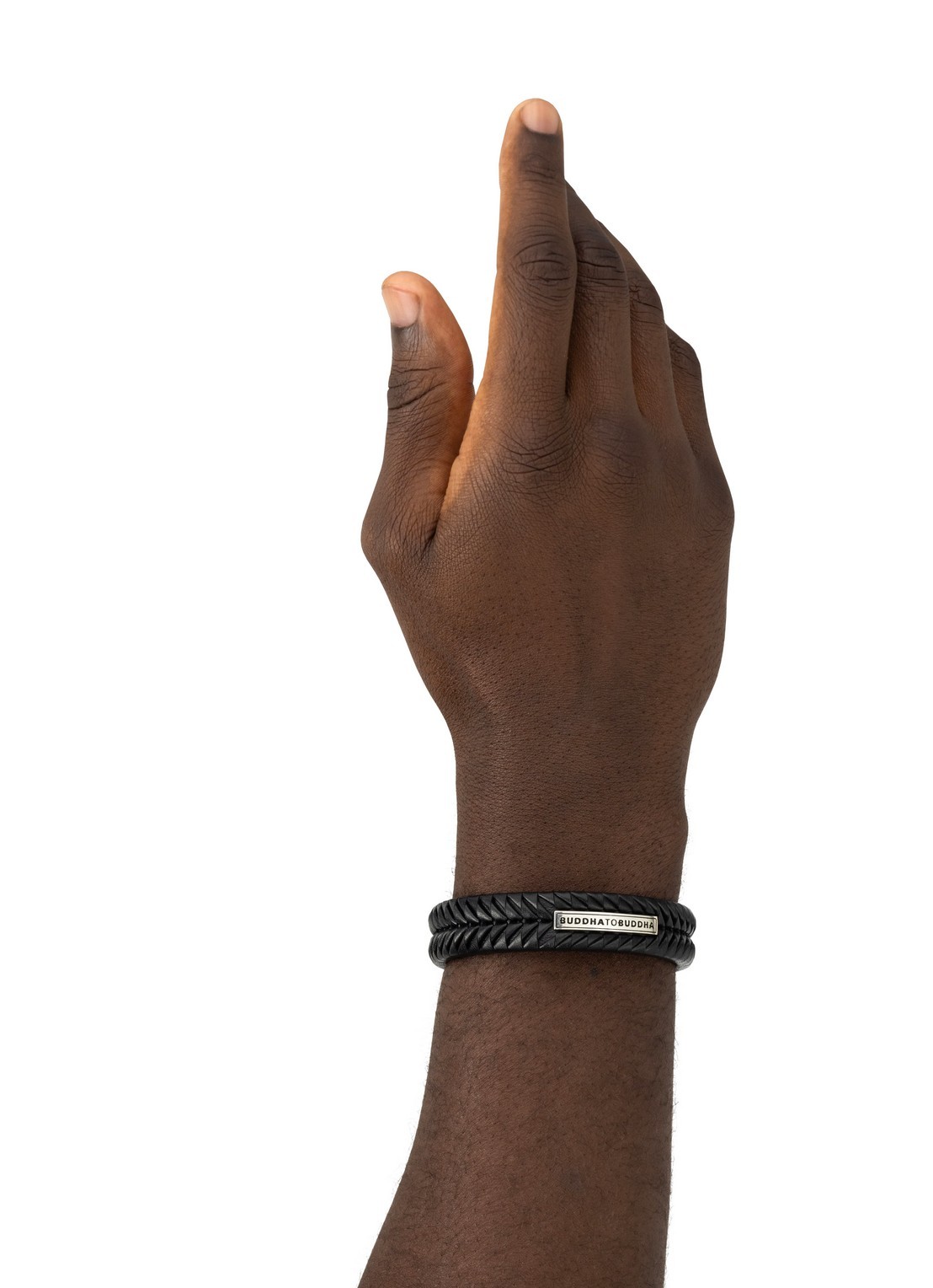 Buddha to Buddha Komang armband van gevlochten leer - voorkant 3 zwart