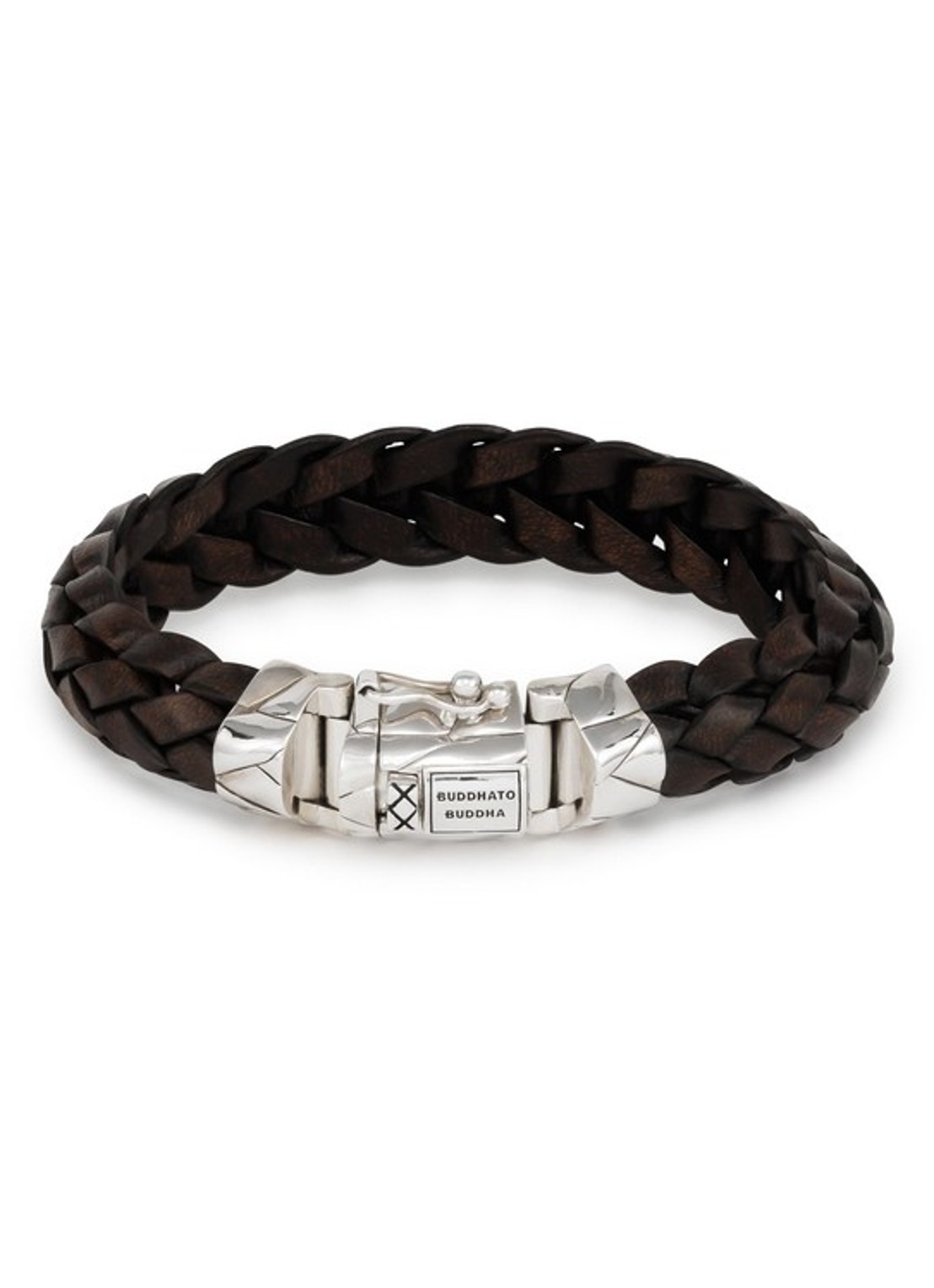 Buddha to Buddha Mangky armband van gevlochten leer - voorkant donkerbruin
