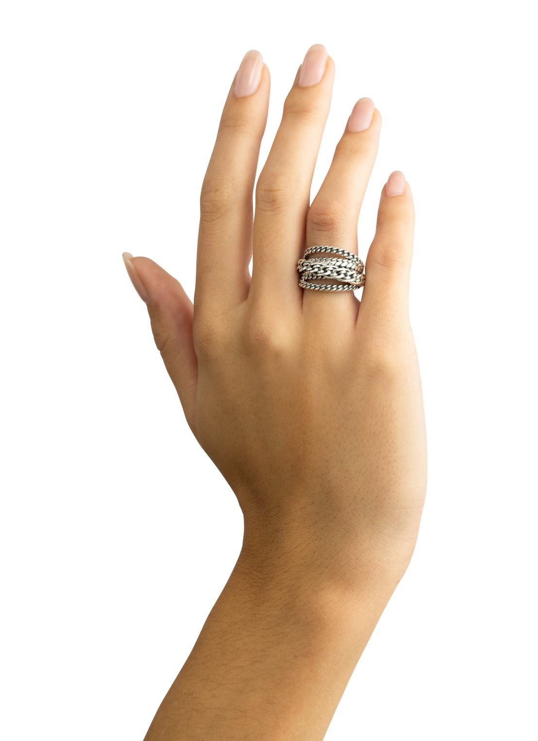 Buddha to Buddha Multi Chain Nathalie ring van zilver - voorkant 4 zilver