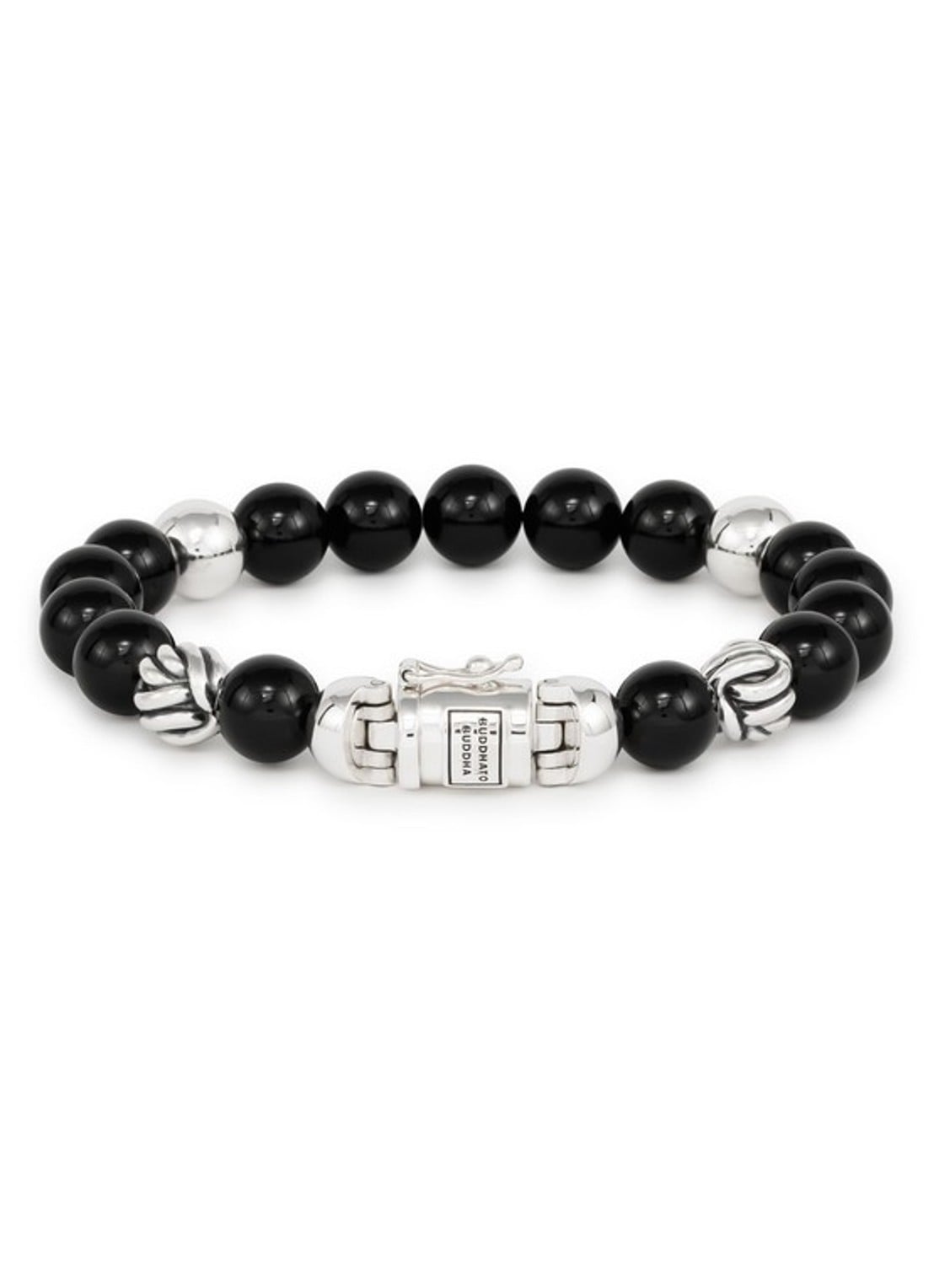 Buddha to Buddha Spirit Bead kralenarmband van zilver met onyx - voorkant zwart