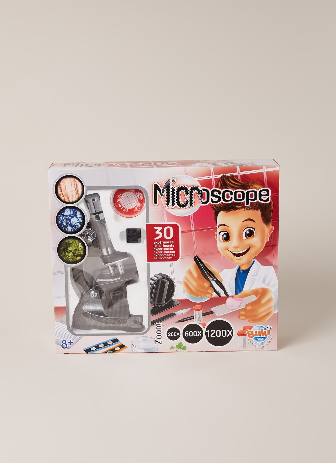 Buki Microscoop set met 30 experimenten  - voorkant 2 donkergrijs