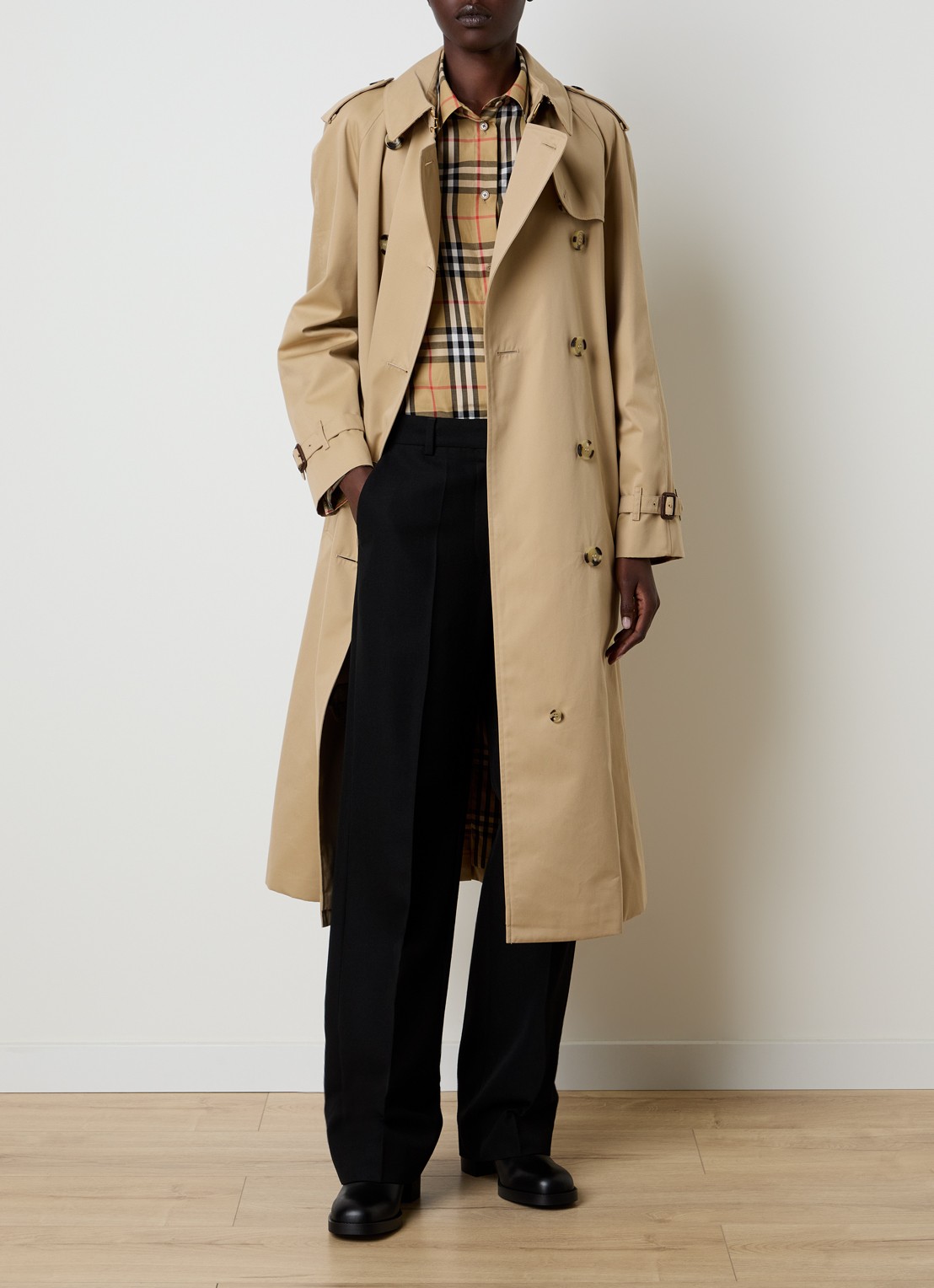 Burberry Asymmetrische trenchcoat met paspelzakken - voorkant 6 zwart