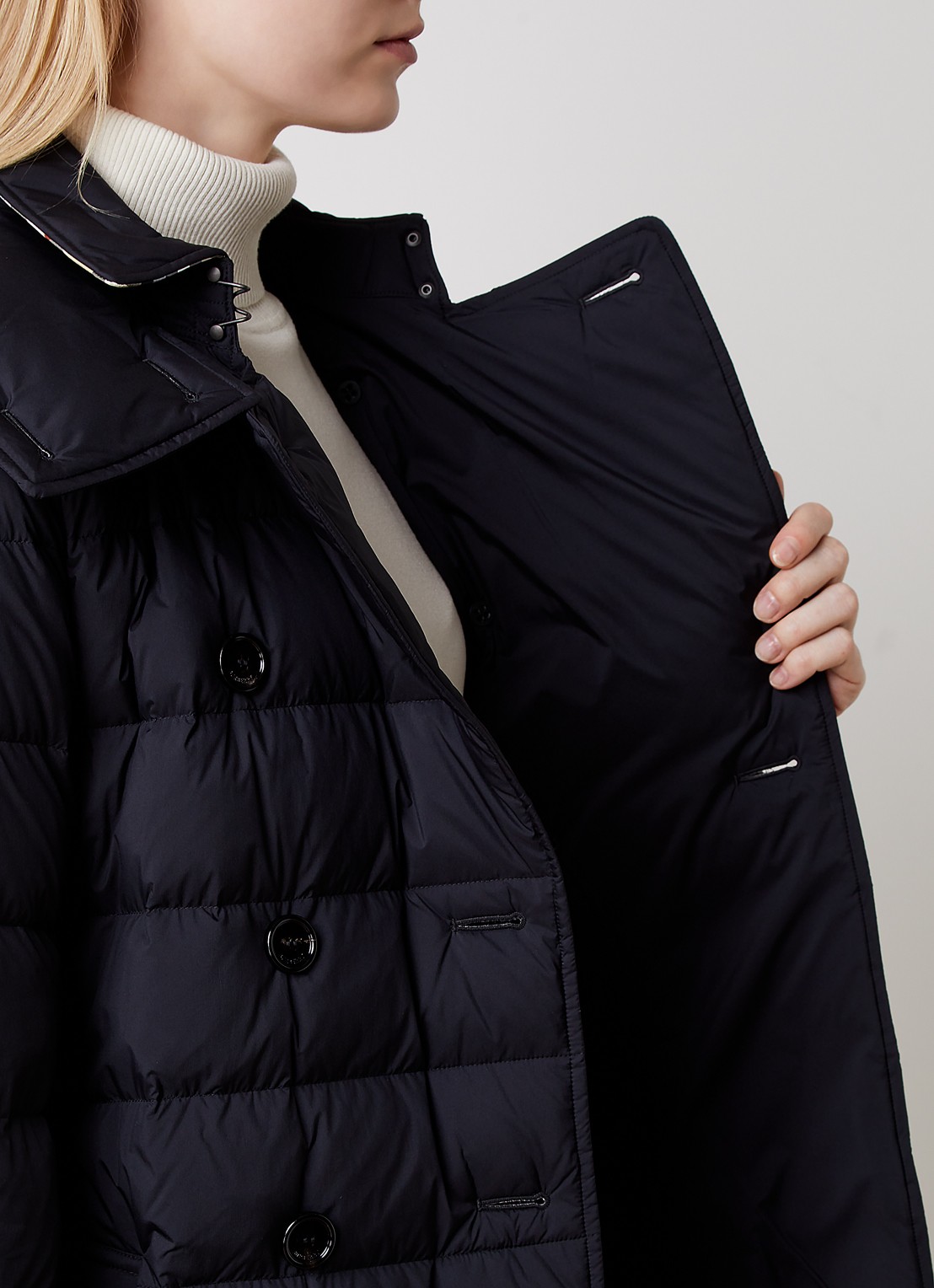 Burberry Audley gewatteerde jas met ceintuur en steekzakken - detail 3 zwart
