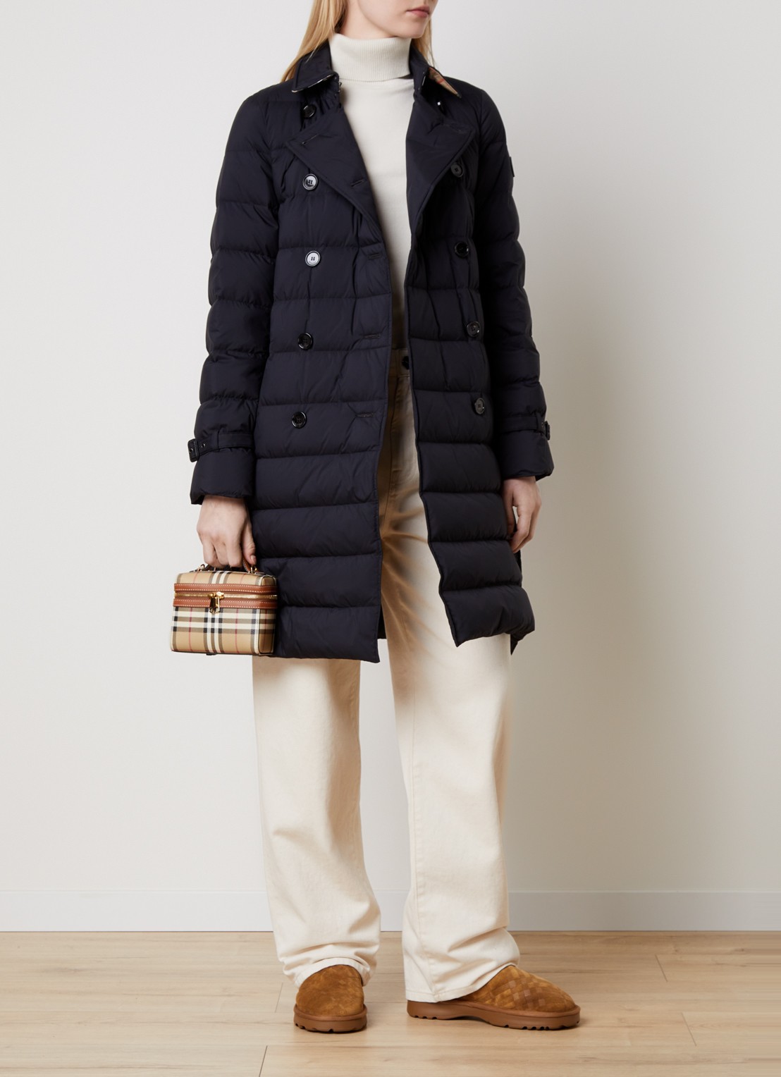 Burberry Audley gewatteerde jas met ceintuur en steekzakken - voorkant 6 zwart