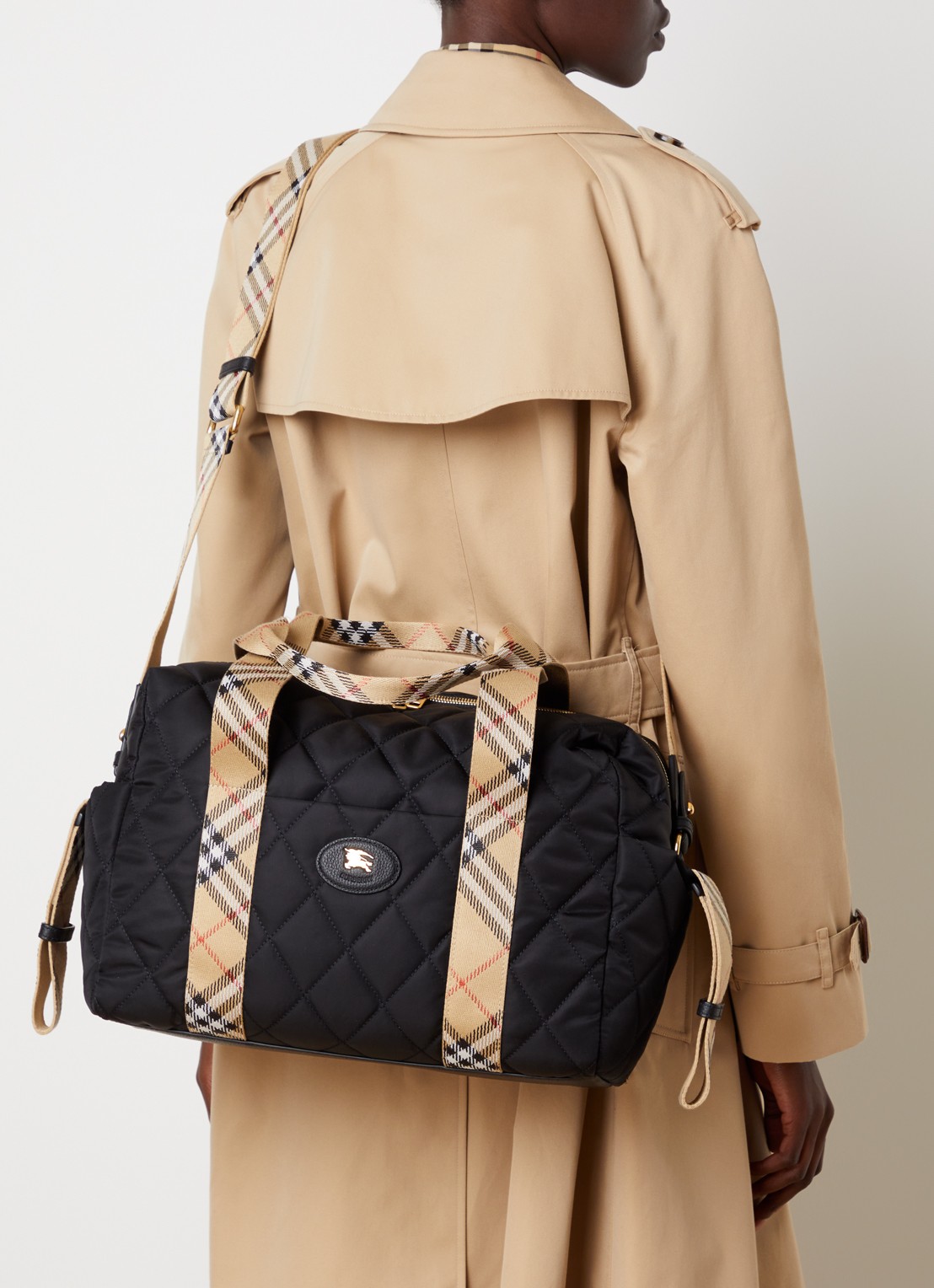 Burberry Belfast luiertas met quilt patroon en verschoningsmat - voorkant 3 zwart