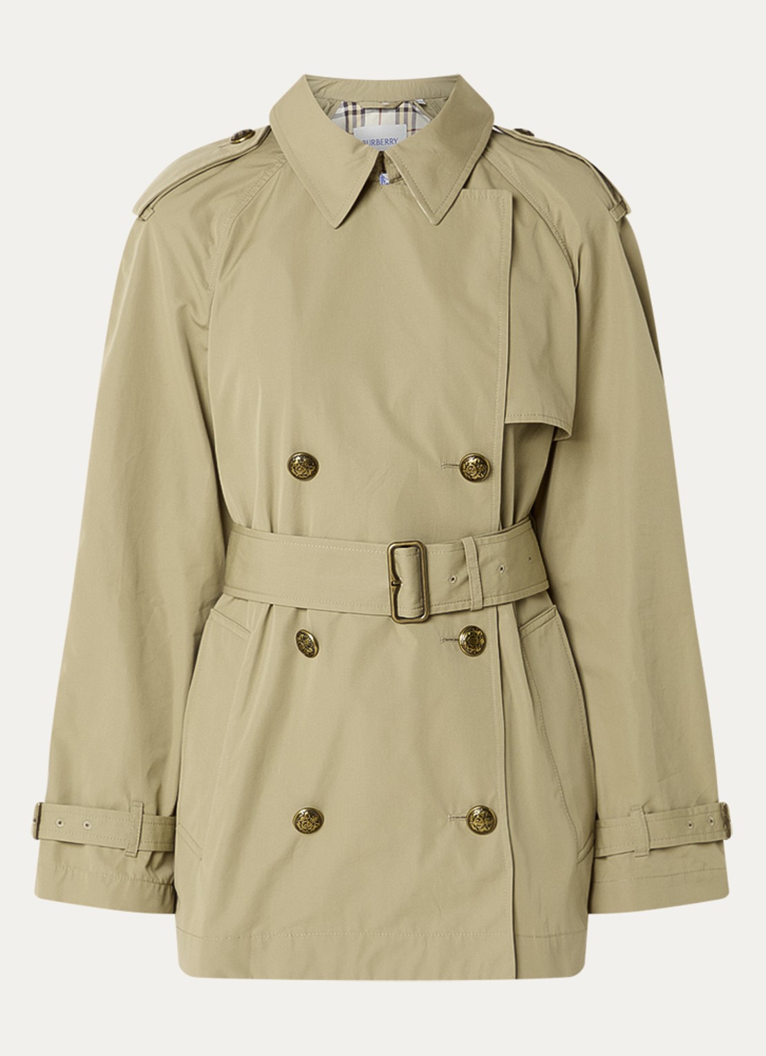 Burberry Belgravia double-breasted trenchcoat met steekzakken en ceintuur - voorkant khaki