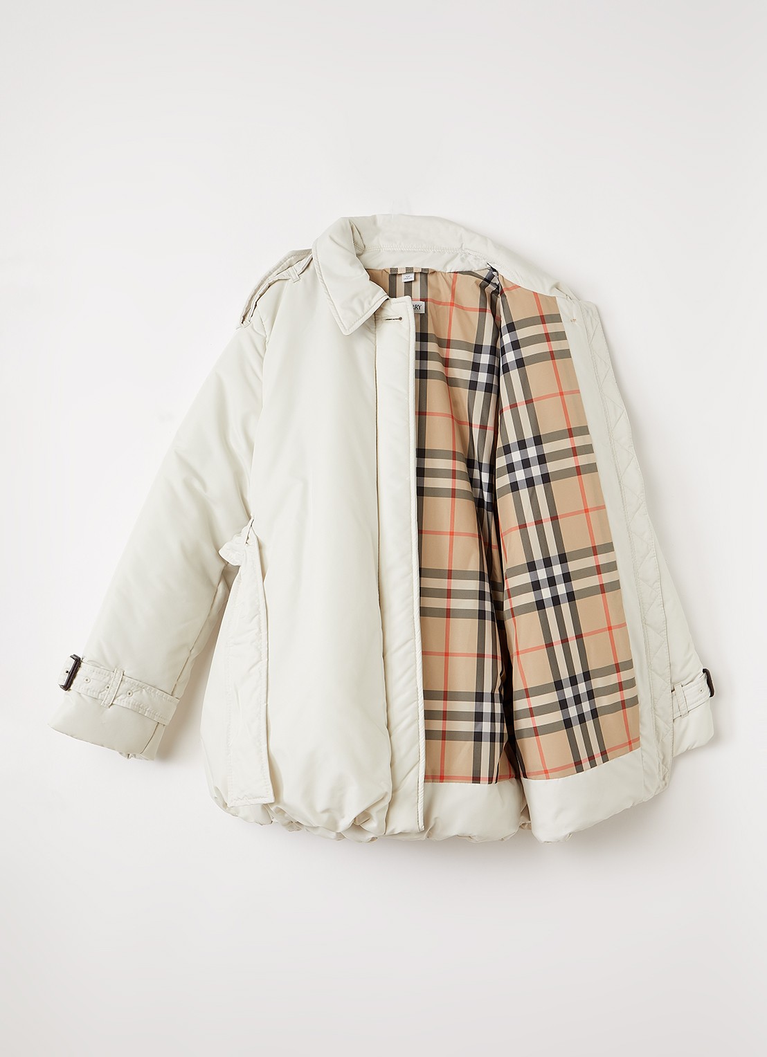Burberry Berry parka met strikceintuur - voorkant 2 beige