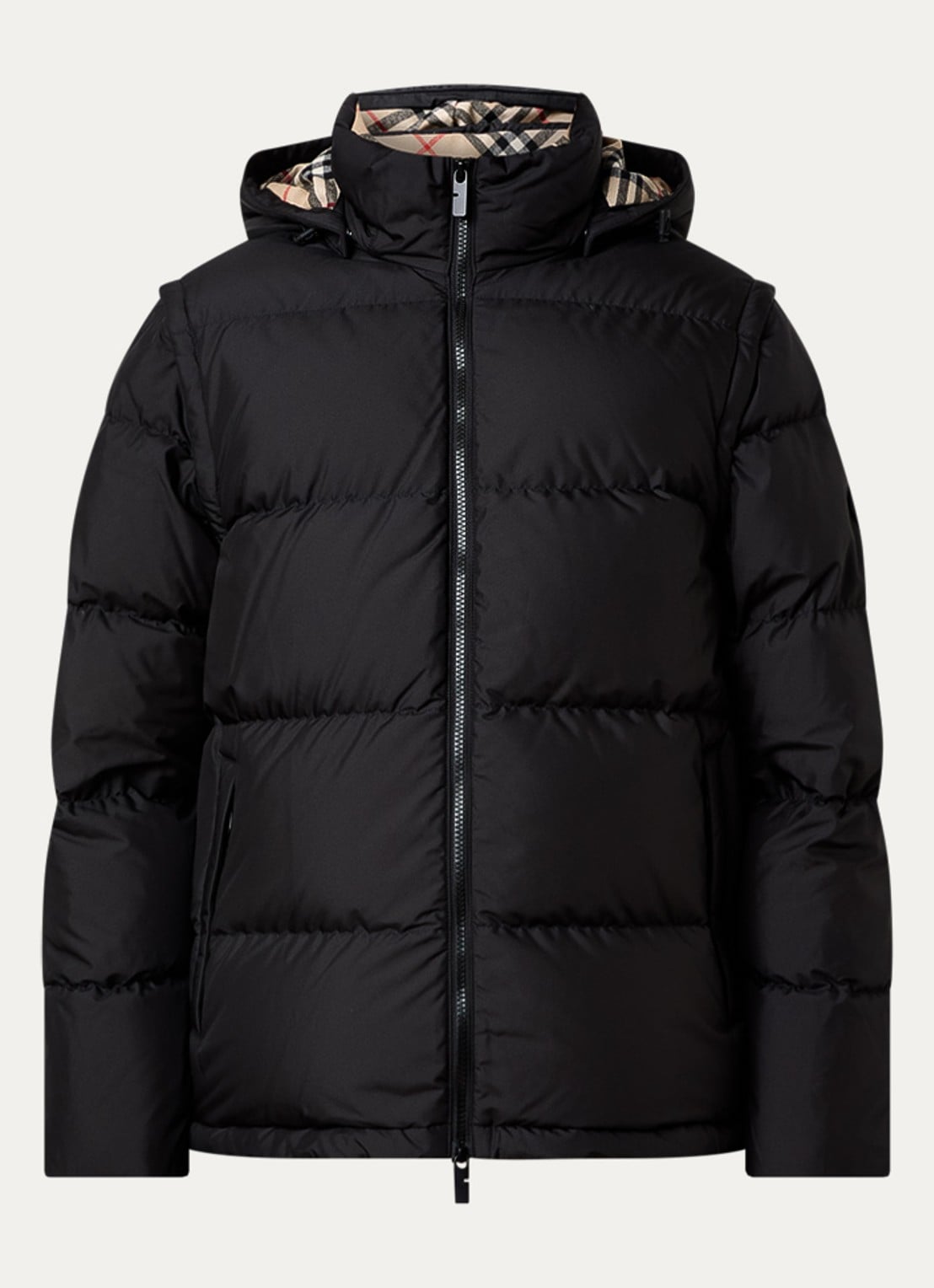 Burberry Bideford puffer jack met afneembare capuchon en mouwen - voorkant 5 zwart