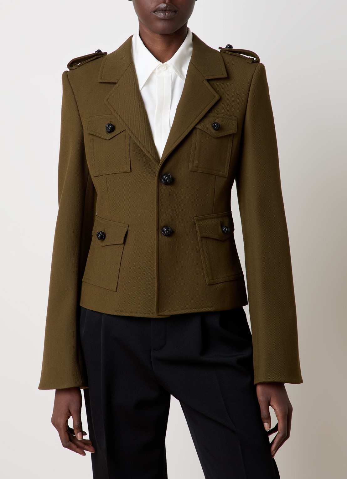 Burberry Blazer in wolblend met klepzakken - detail bronsgroen