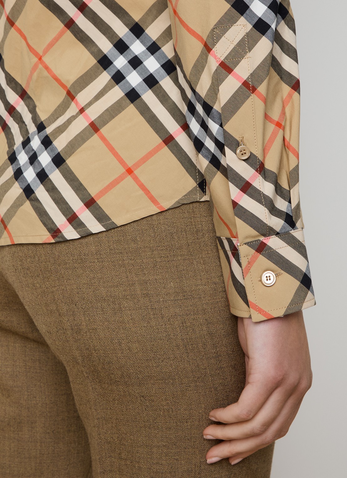 Burberry Blouse met ruitdessin - detail 5 zand