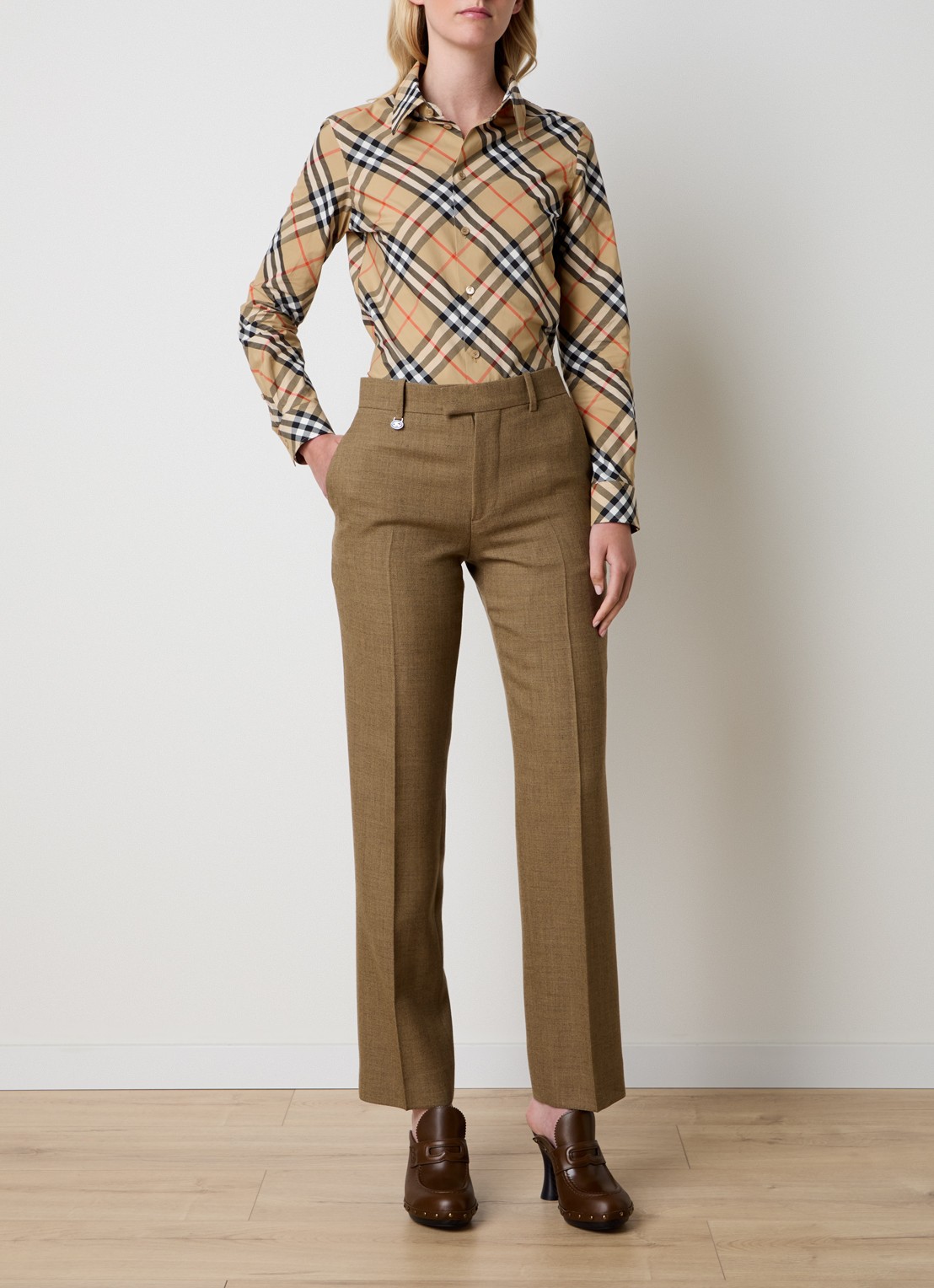 Burberry Blouse met ruitdessin - voorkant 3 zand